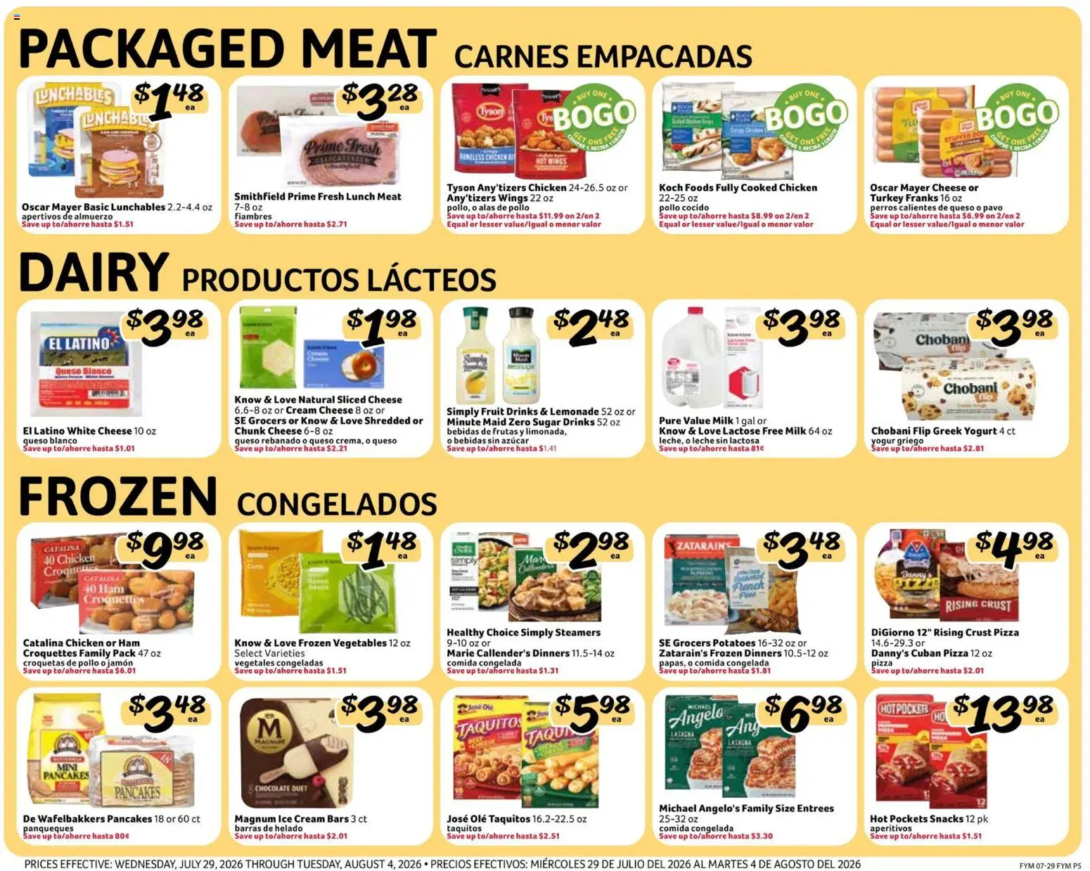 Fresco y Más Weekly Ad - valid from 07/29/2026 | Page: 5 | Products: Yogurt, Ham, Pizza, Cream