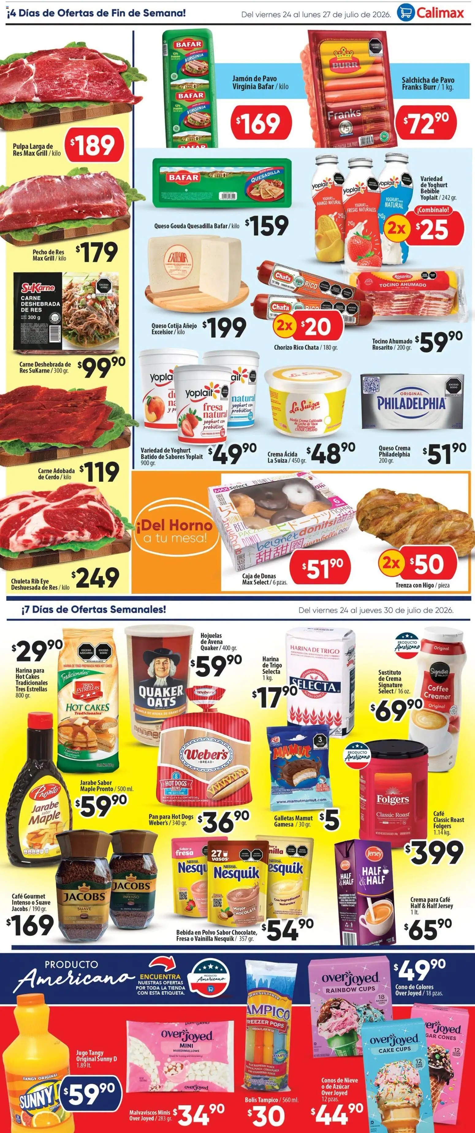 Nuevas ofertas de Calimax válidas en toda la República Mexicana desde el 24/07/2026. ¡Encuentra las mejores ofertas en Calimax folleto Tijuana! | Página: 2 | Productos: Leche, Queso, Hojuelas, Mesa
