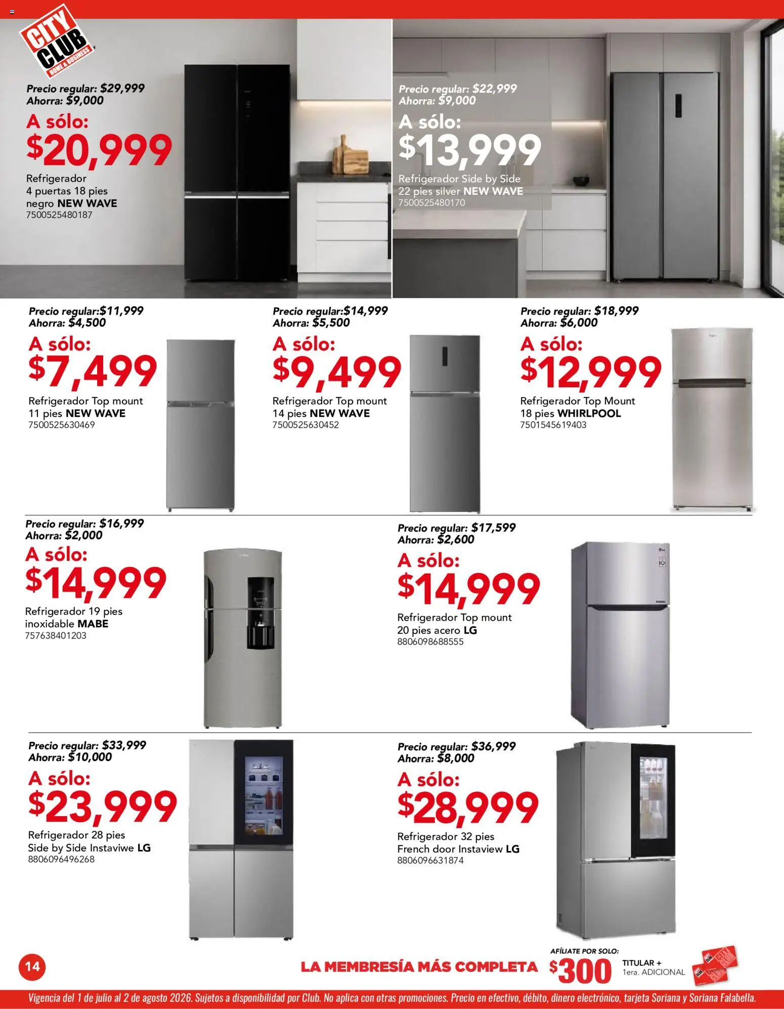 Nuevas ofertas de City Club válidas en toda la República Mexicana desde el 01/07/2026. ¡Encuentra las mejores ofertas en City Club catálogo! | Página: 14 | Productos: Refrigerador, Top