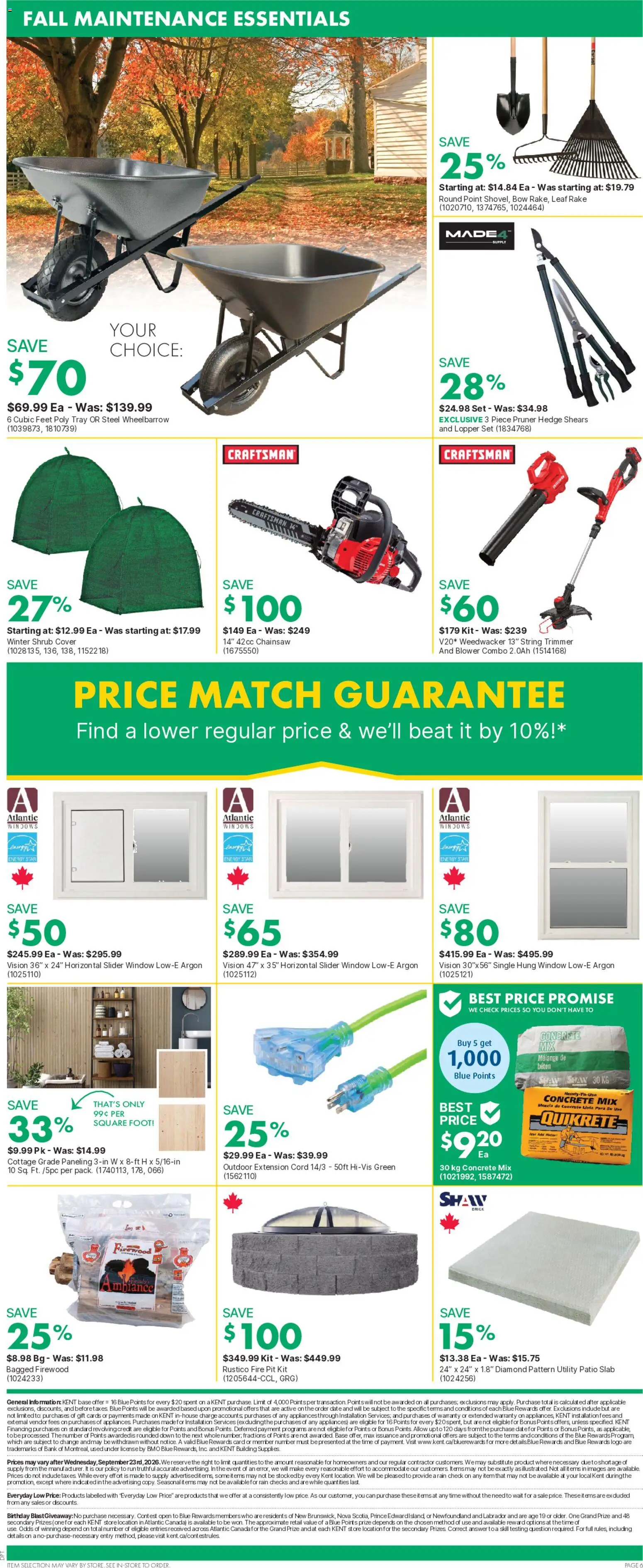 Kent flyer valid from Sep 17, 2026 | Page: 13 | Products: Water, String trimmer, Chainsaw, Firewood