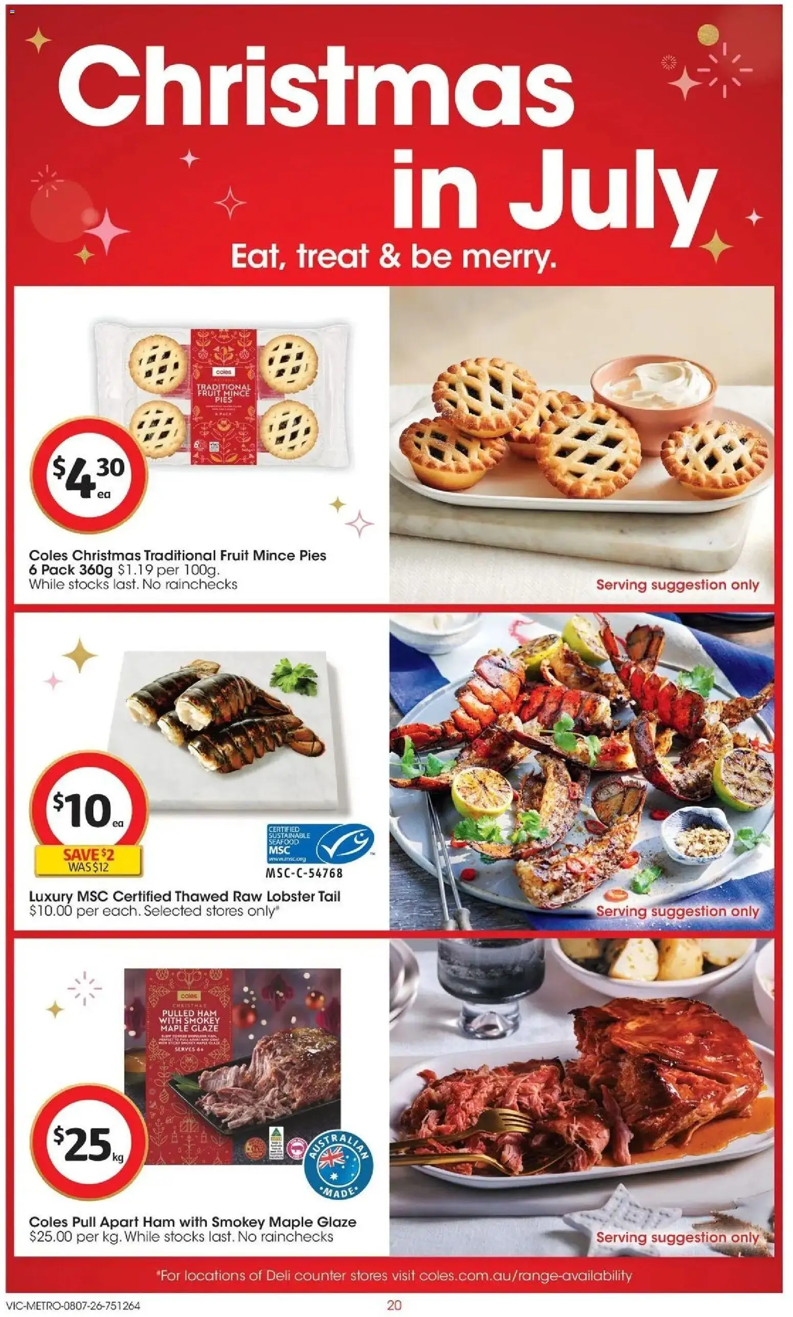 Coles catalogue - valid from 07/07/2026 | Page: 20 | Products: Lobster, Sustainable, Seafood, Pies