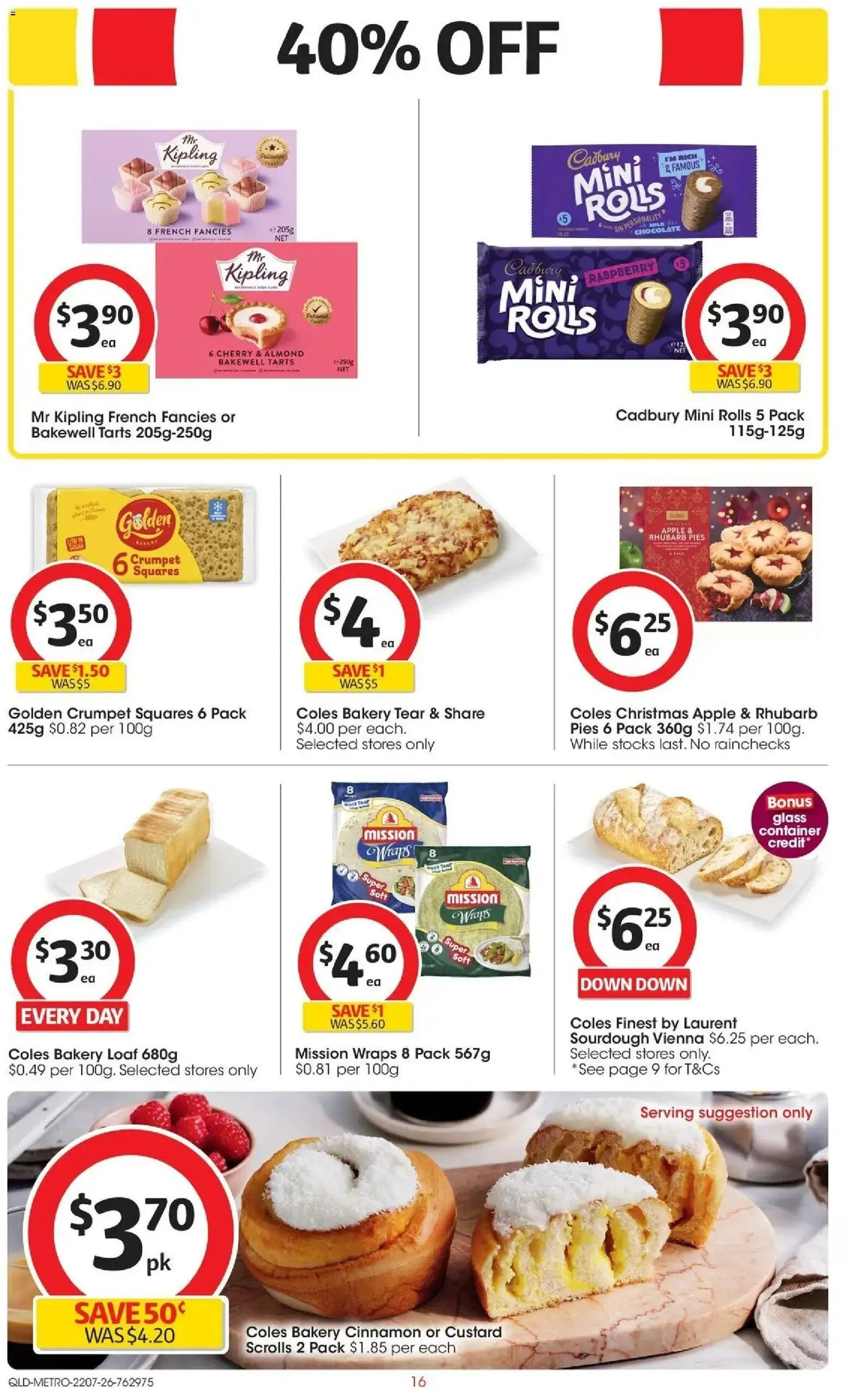 Coles catalogue - valid from 22/07/2026 | Page: 16 | Products: Crumpets, Bread, Raspberry, Pies