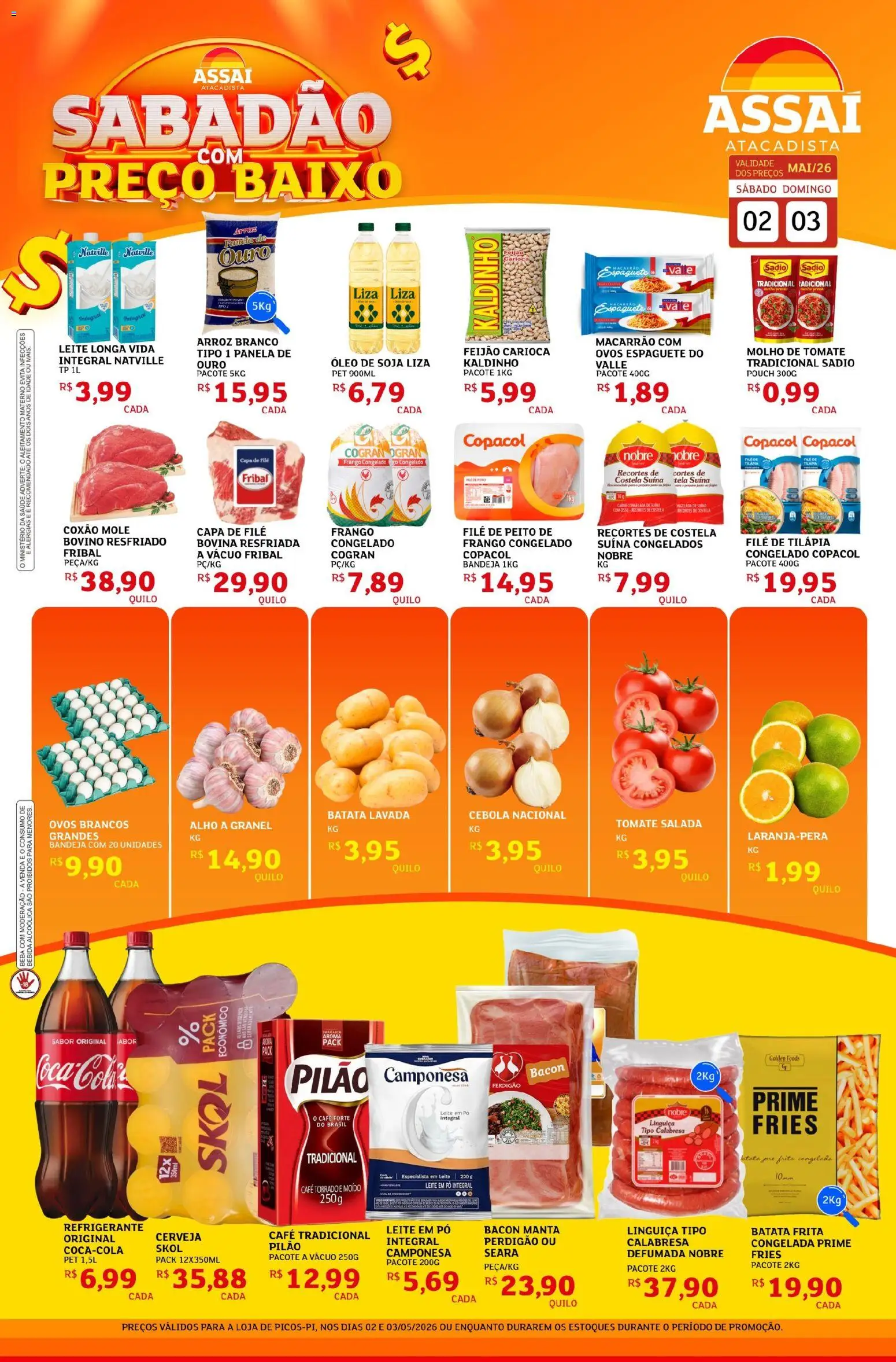 Assaí Atacadista Folheto - válido de 02.05.2026 | Página: 1 | Produtos: Leite, Tilápia, Baixo, Bandeja
