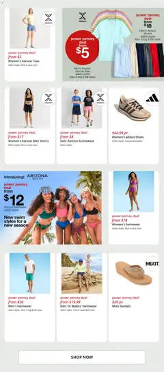 Preview of JCPenney weekly ads valid from 27.04.2026 | Page: 7 | Products: Swimwear, Shorts, Sandals