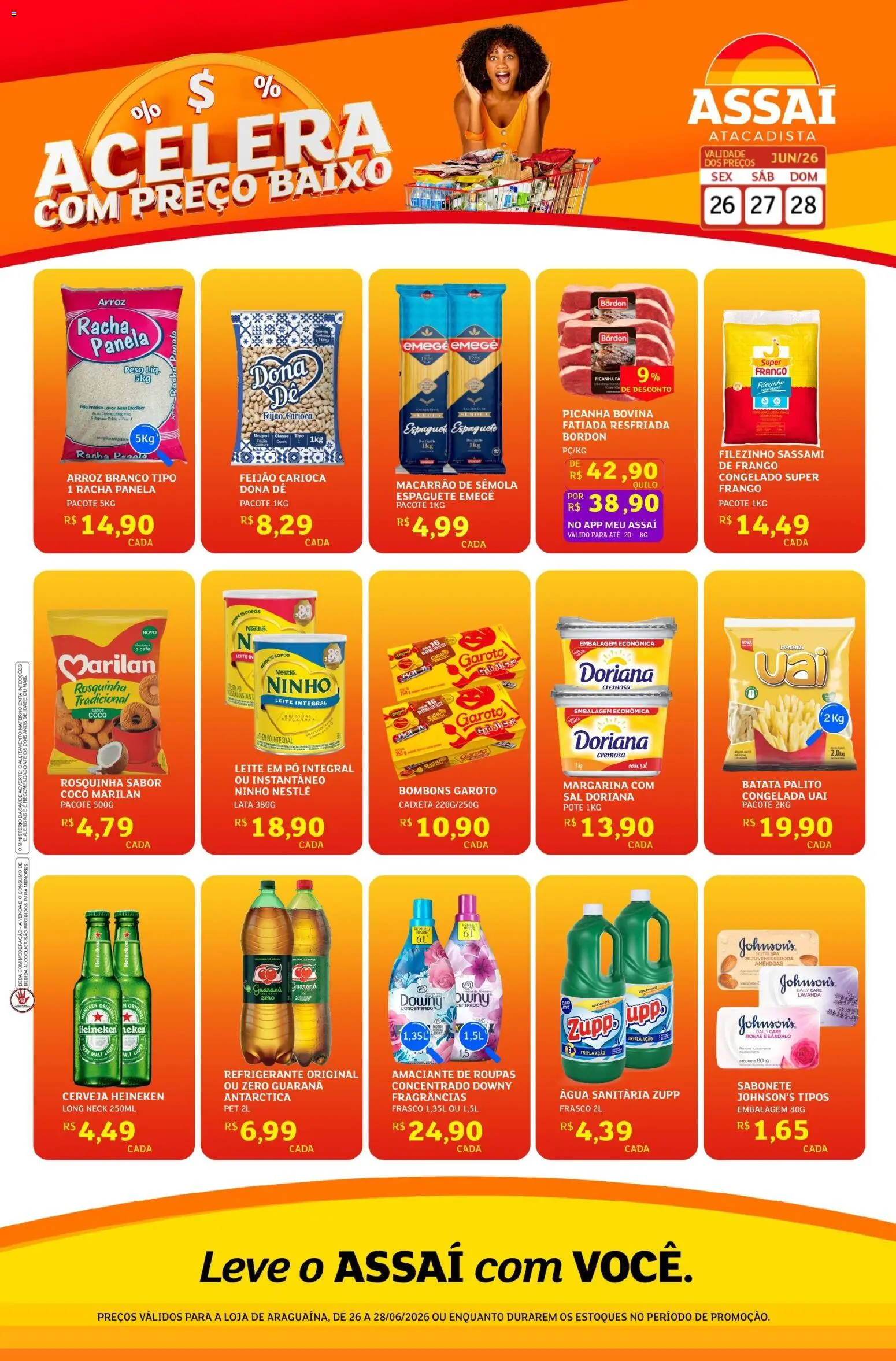 Assaí Atacadista Folheto - válido de 26/06/2026 | Página: 1 | Produtos: Espaguete, Sabonete, Amaciante, Leite em pó