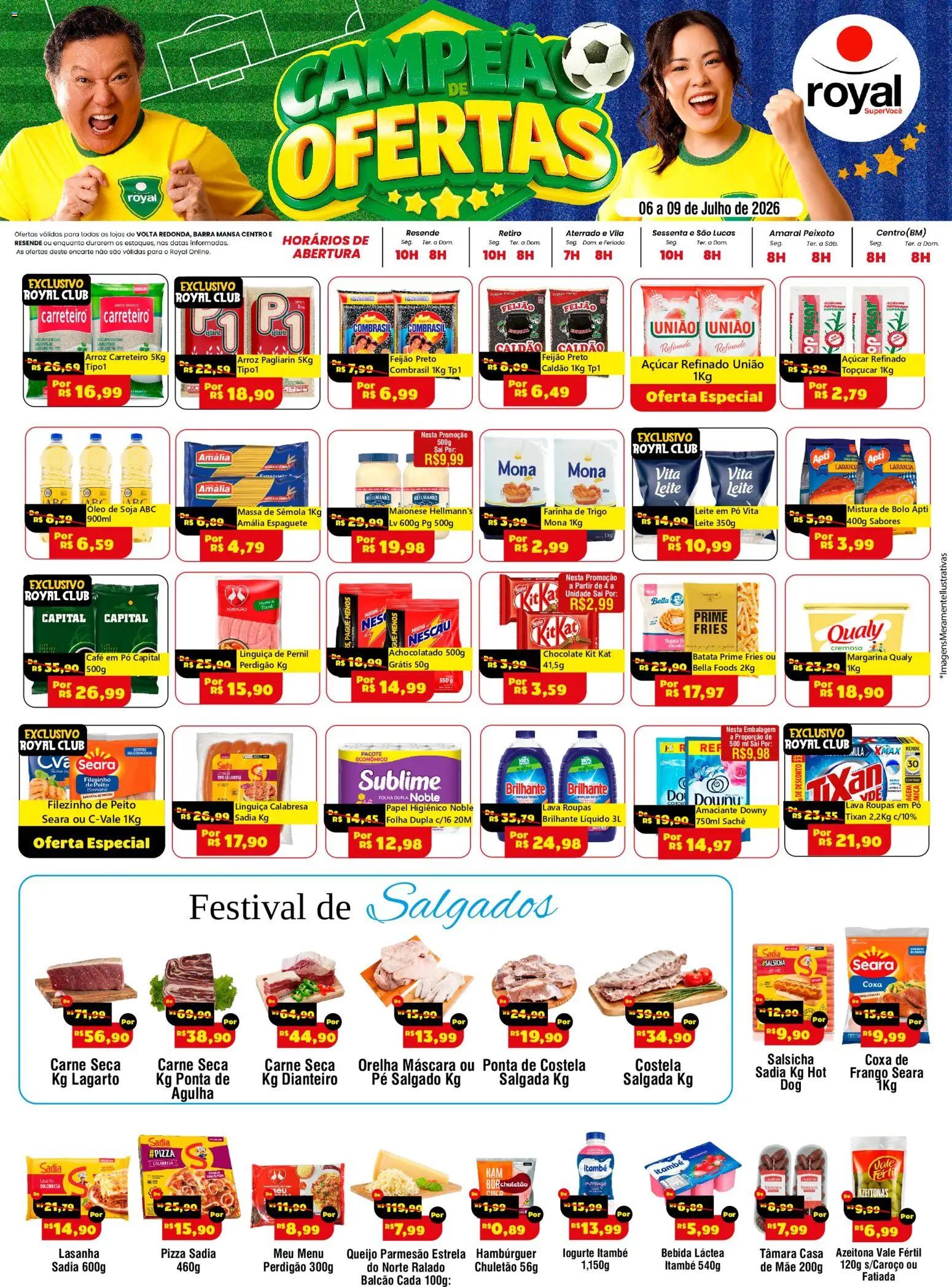 Royal Supermercados Folheto - válido de 06/07/2026 | Página: 1 | Produtos: Linguiça, Café, Batata, Margarina