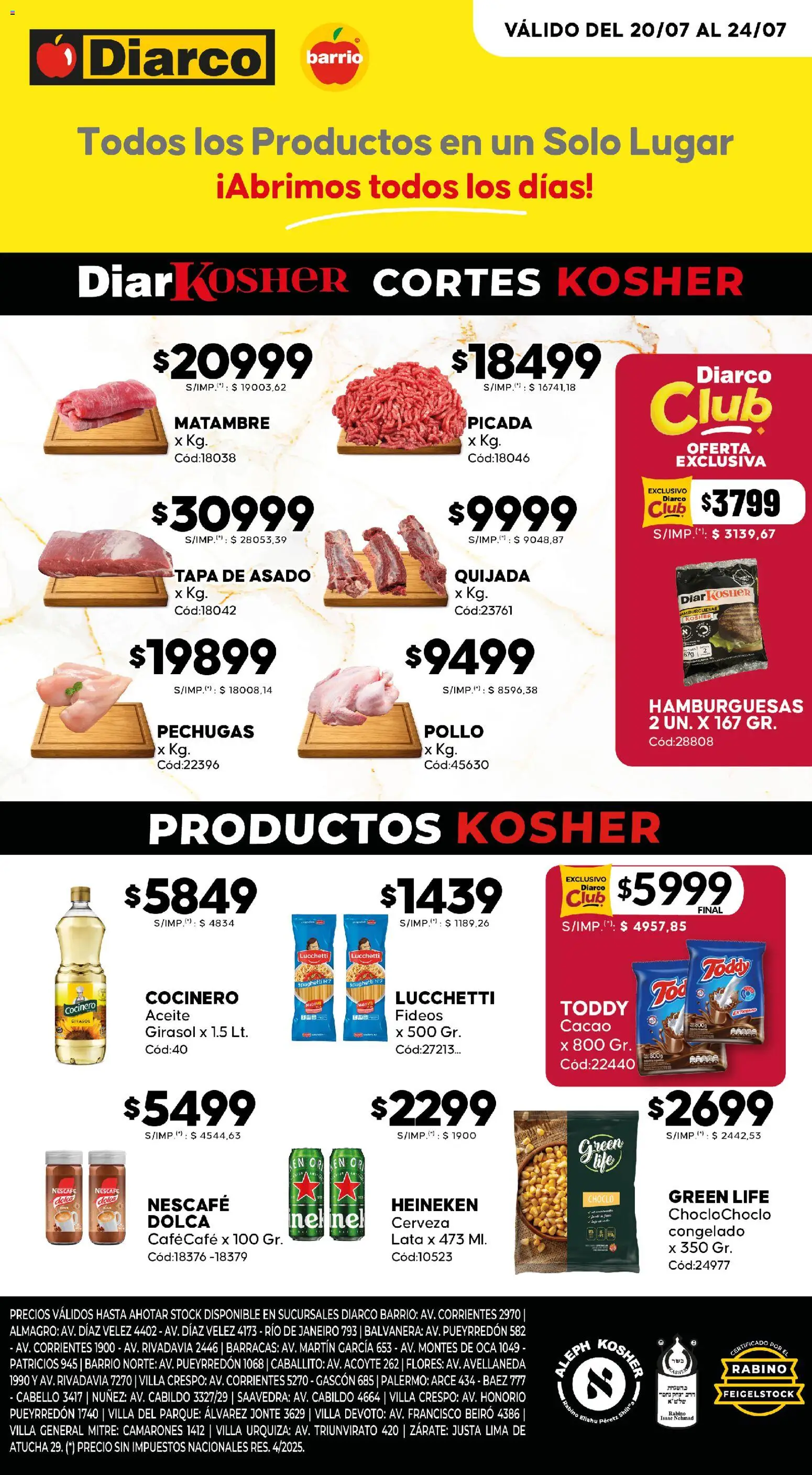 Diarco - Ofertas Kosher │ válido desde el 20/07/2026 | Página: 1 | Productos: Pollo, Choclo, Aceite, Cerveza