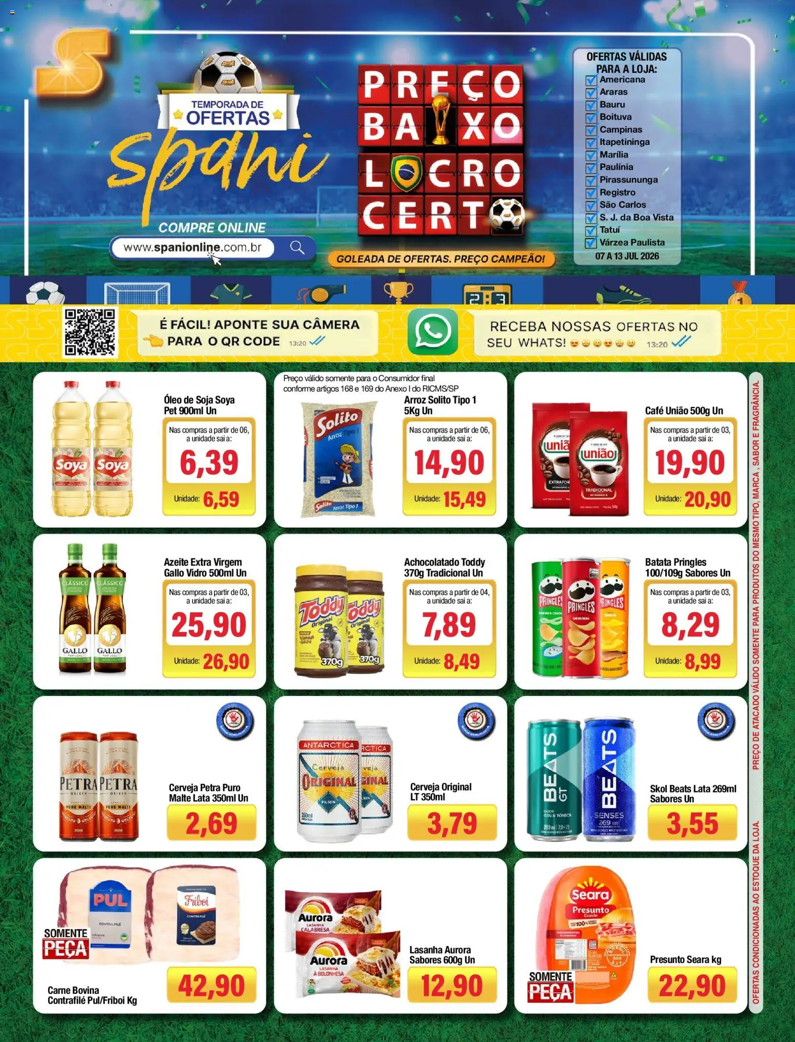 Spani Atacadista Folheto - válido de 07/07/2026 | Página: 1 | Produtos: Óleo, Presunto, Baixo, Câmera
