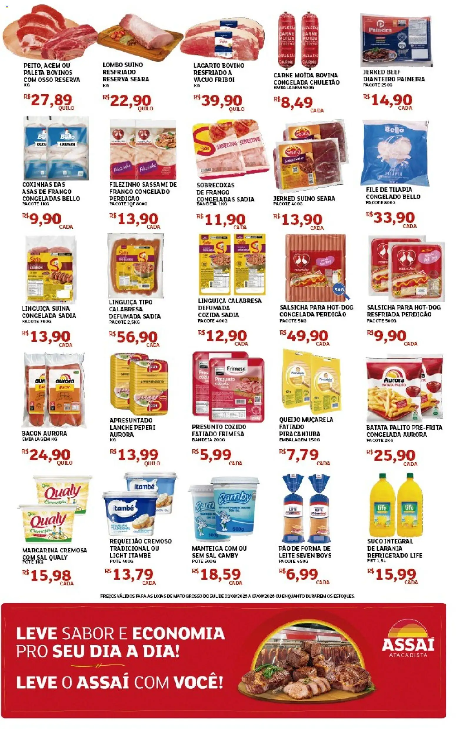 Assaí Atacadista Folheto - válido de 03/08/2026 | Página: 3 | Produtos: Pão, Muçarela, Requeijão, Carne moída