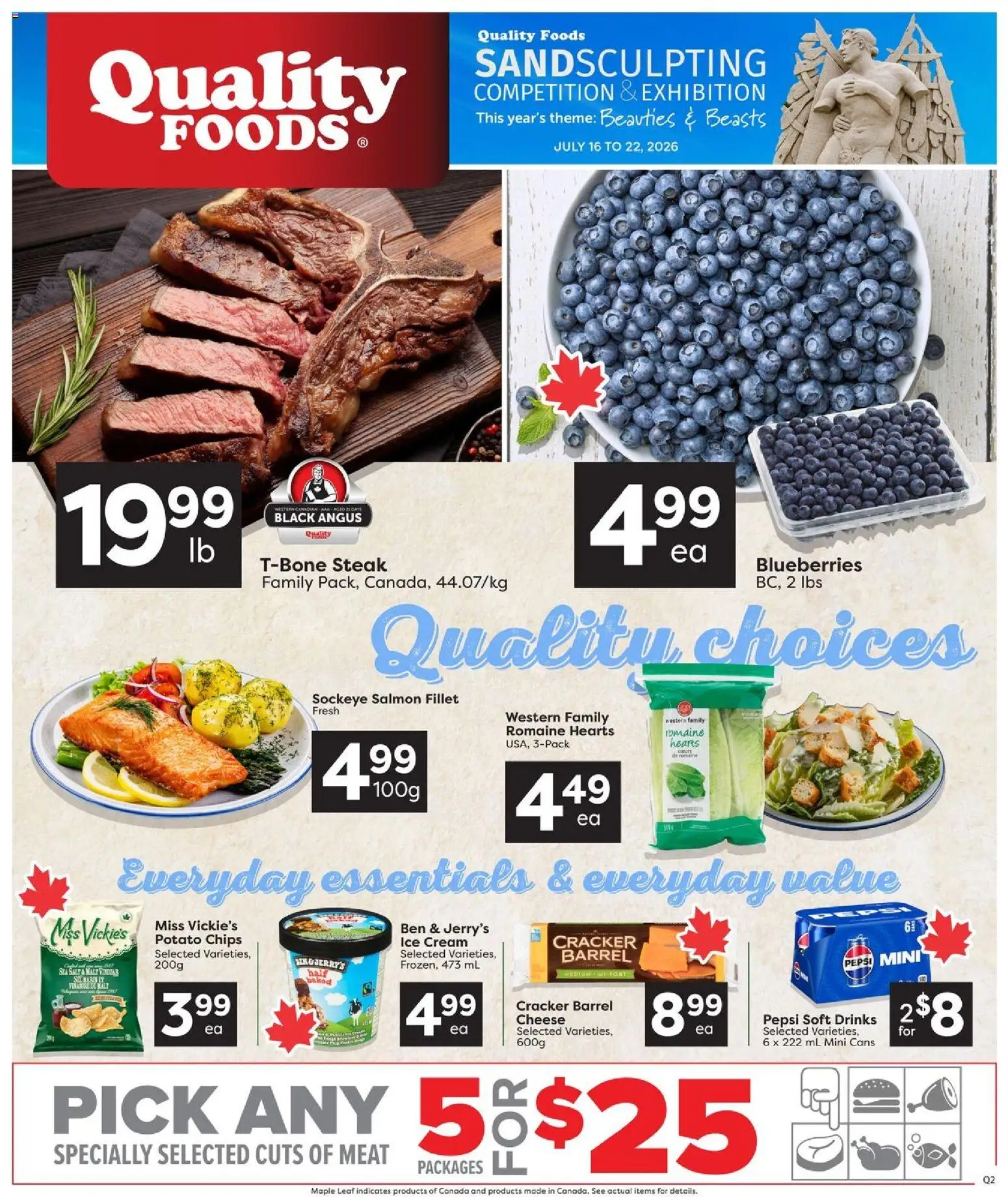 Quality Foods flyer valid from Jul 16, 2026 | Page: 1 | Products: Chips, Cream, Ice cream, Cheese