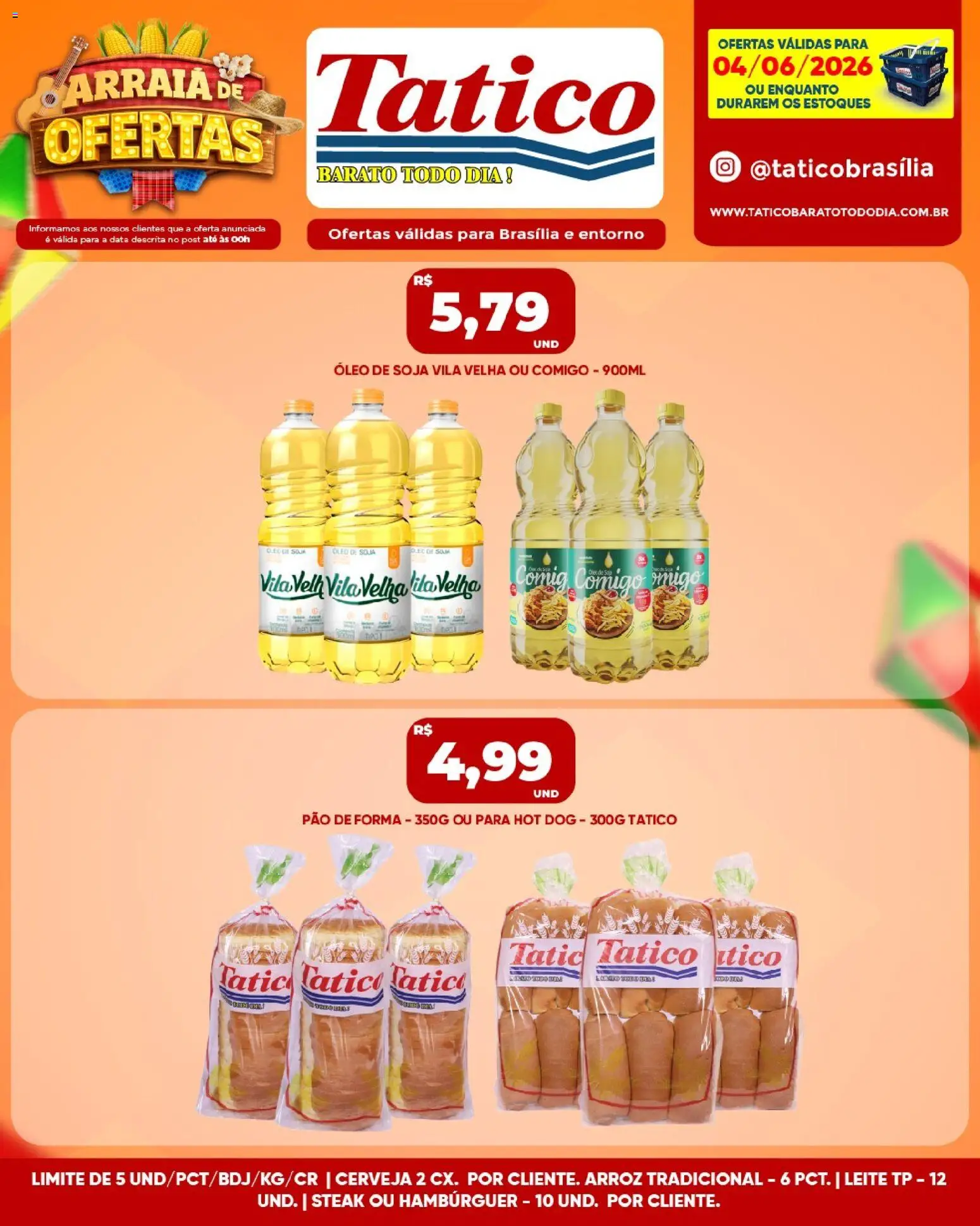 Tatico Folheto - válido de 04.06.2026 | Página: 4 | Produtos: Leite, Arroz, Pão de forma, Soja