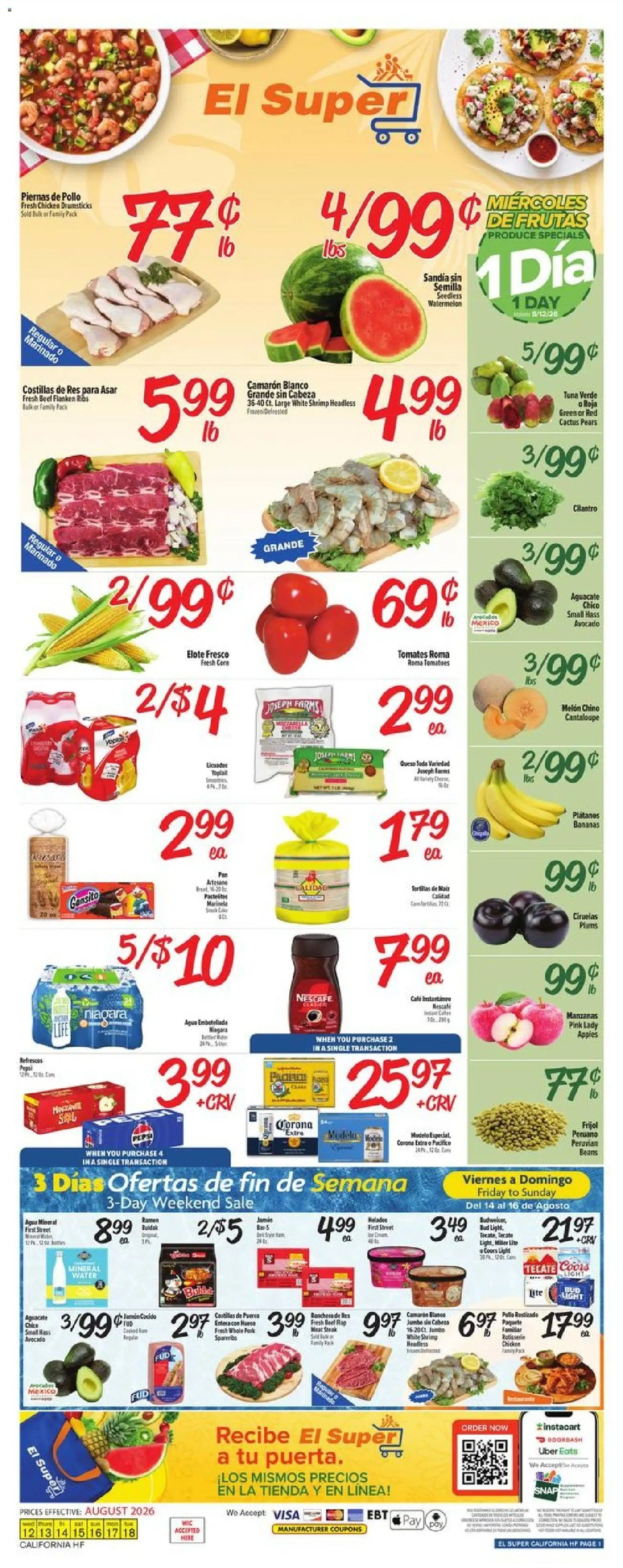 El Super Weekly Ad - valid from 08/12/2026 | Page: 1 | Products: Chicken, Avocado, Steak, Pears