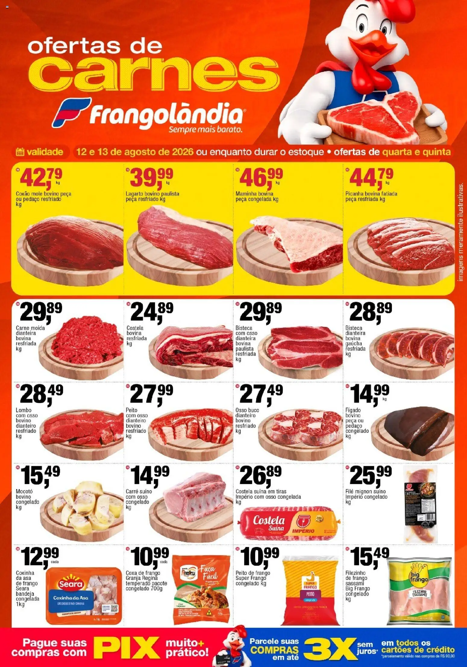 Frangolândia Folheto - válido de 12/08/2026 | Página: 1 | Produtos: Filé mignon suíno, Coxão mole, Coxa de frango, Fígado