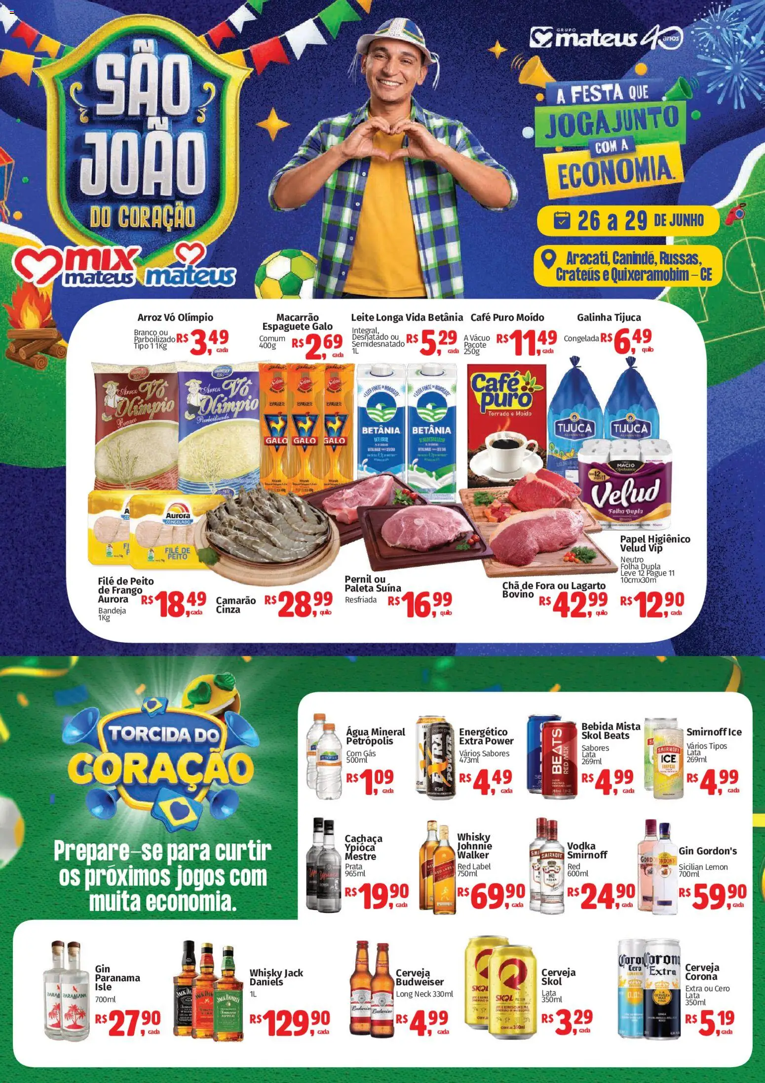 Mateus Folheto - válido de 26/06/2026 | Página: 1 | Produtos: Camarão, Arroz, Chá, Macarrão