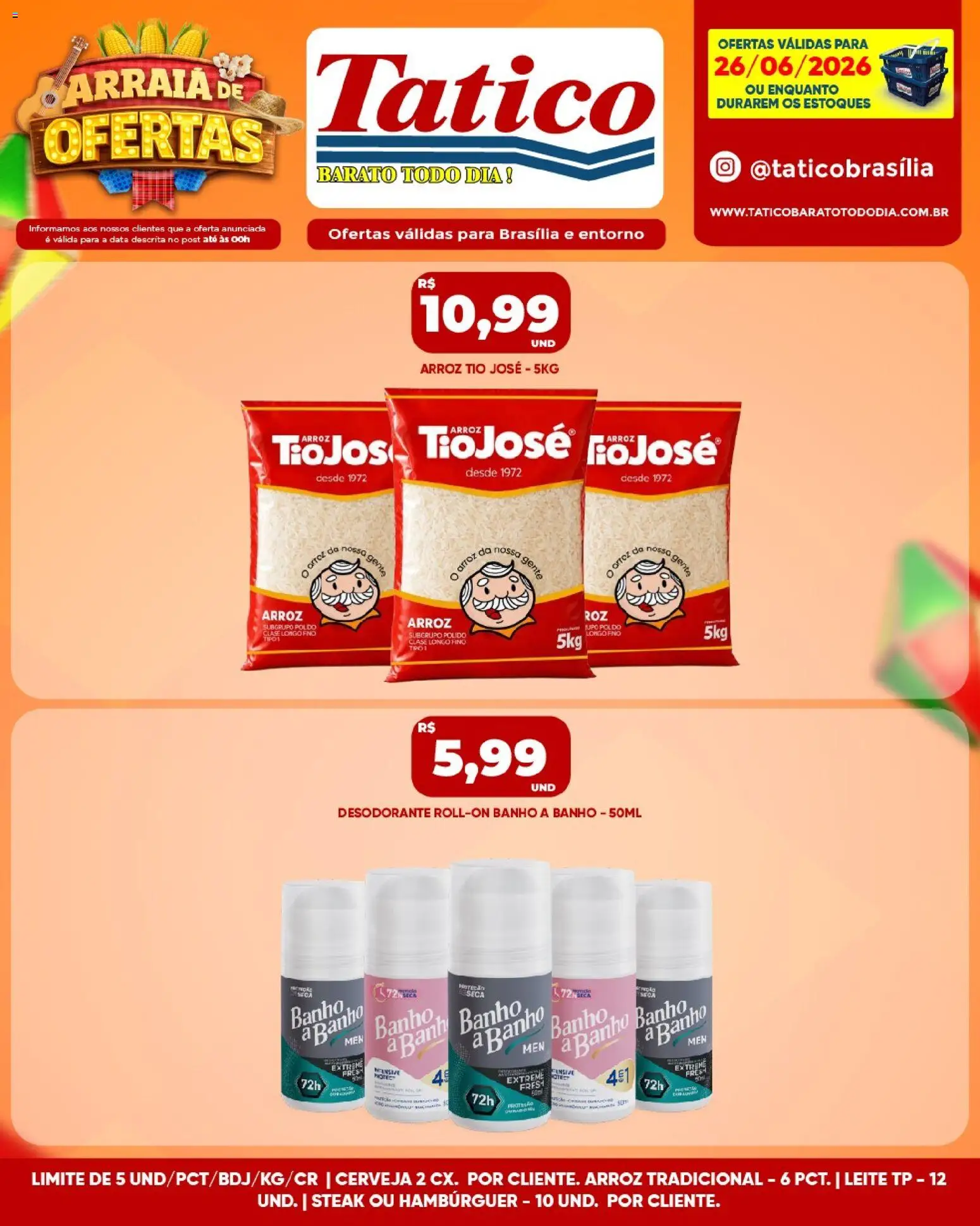 Tatico Folheto - válido de 26/06/2026 | Página: 7 | Produtos: Desodorante, Cerveja, Arroz, Hambúrguer