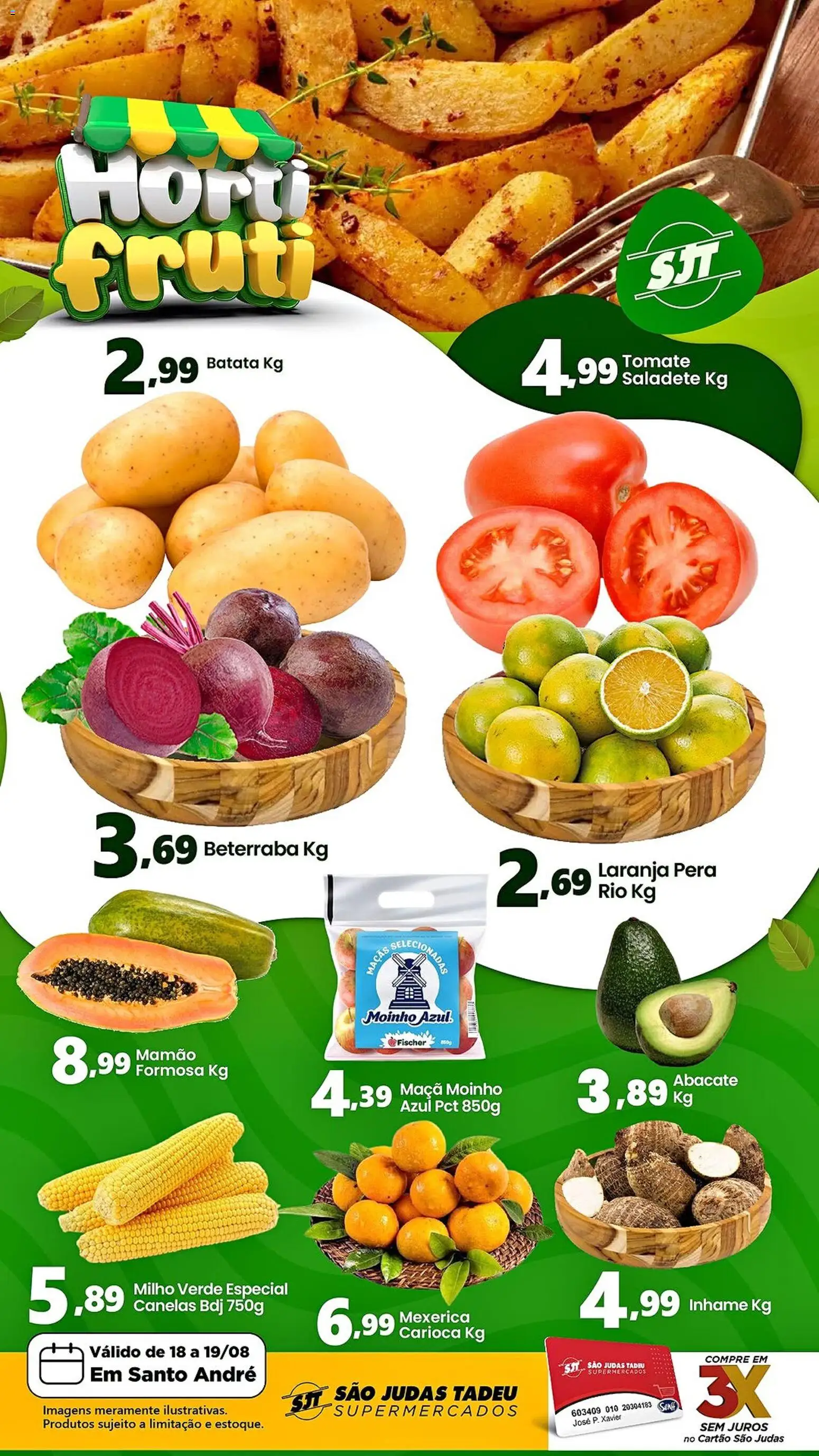 São Judas Tadeu Folheto - válido de 18/08/2026 | Página: 1 | Produtos: Pera, Tomate, Maçãs, Mamão