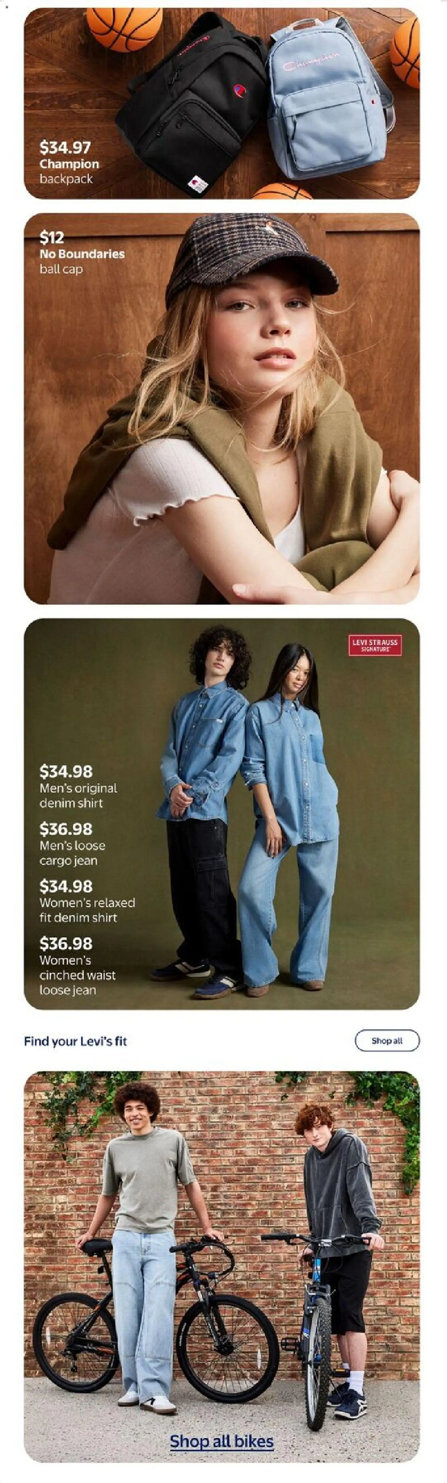 Walmart flyer valid from Jul 30, 2026 | Page: 27 | Products: Backpack, Cap, Shirt