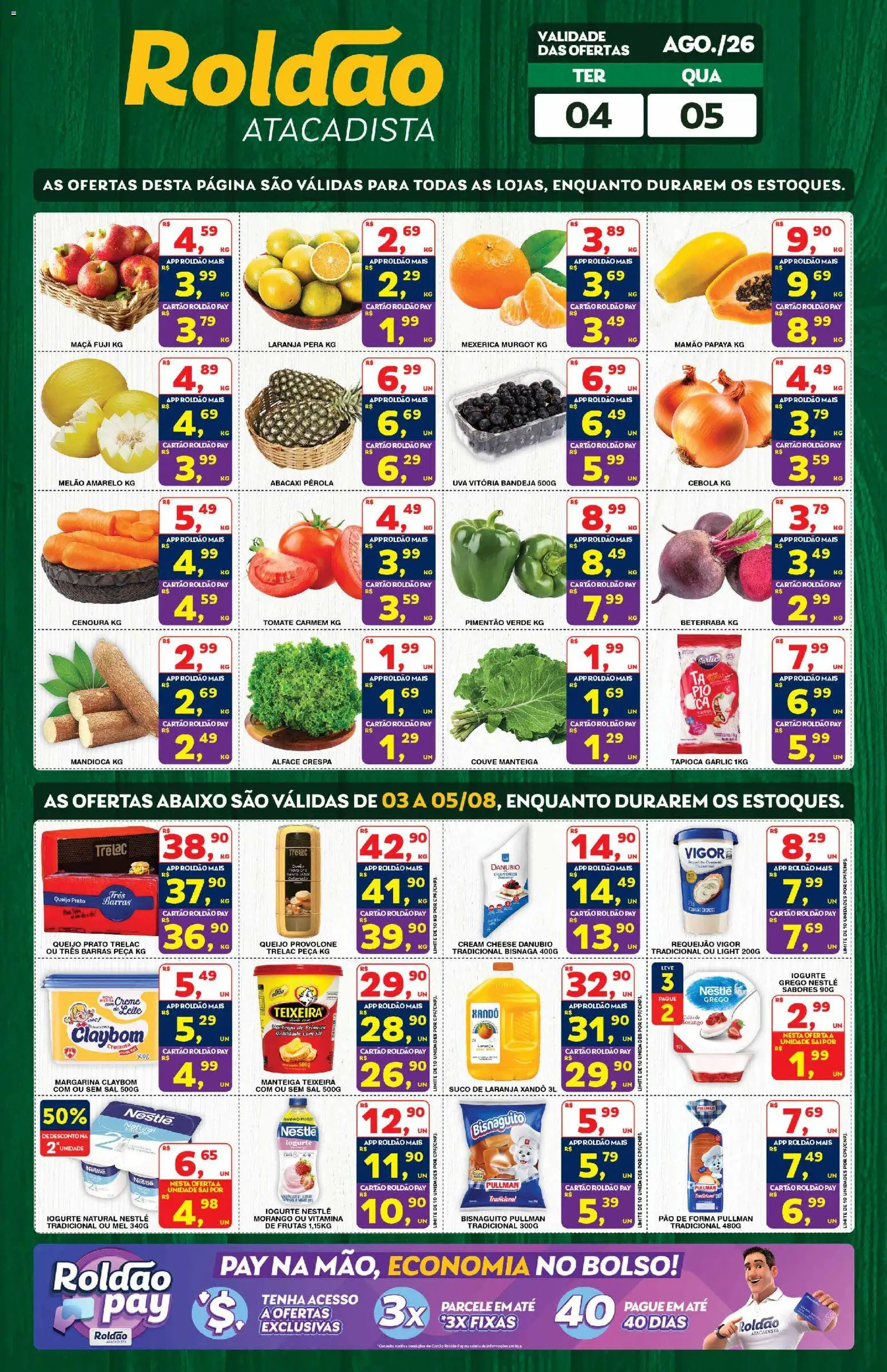 Roldão Folheto - válido de 03/08/2026 | Página: 2 | Produtos: Beterraba, Mandioca, Pão de forma, Bandeja