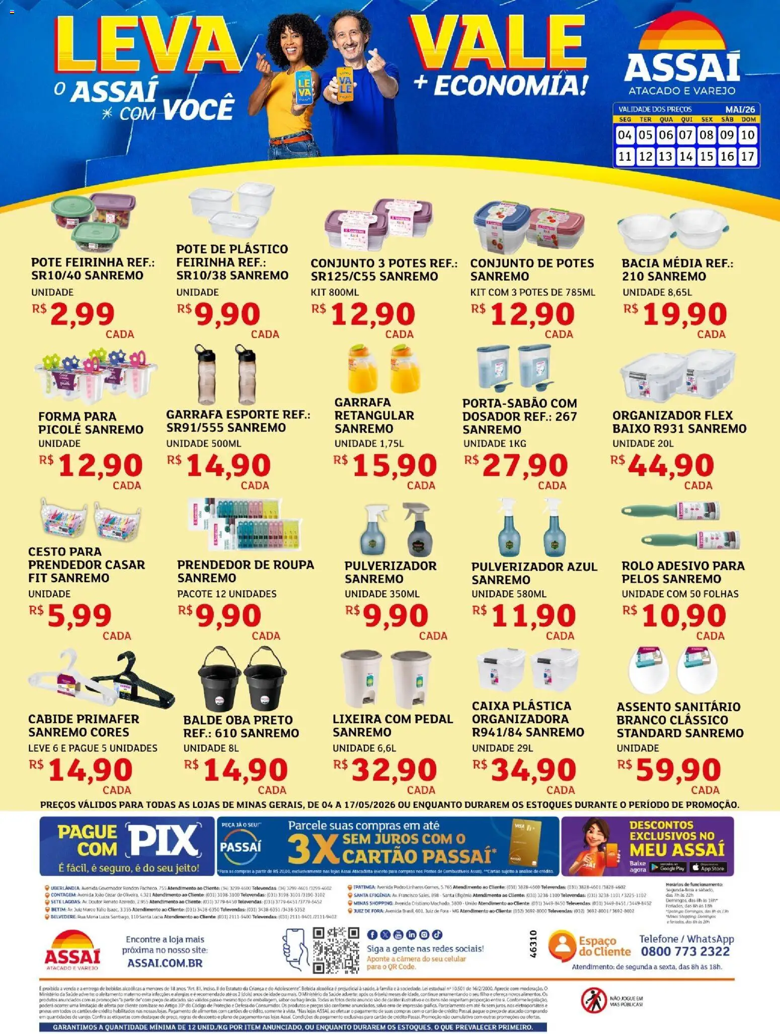 Assaí Atacadista Folheto - válido de 04.05.2026 | Página: 1 | Produtos: Cabide, Pneus, Baixo, Balde
