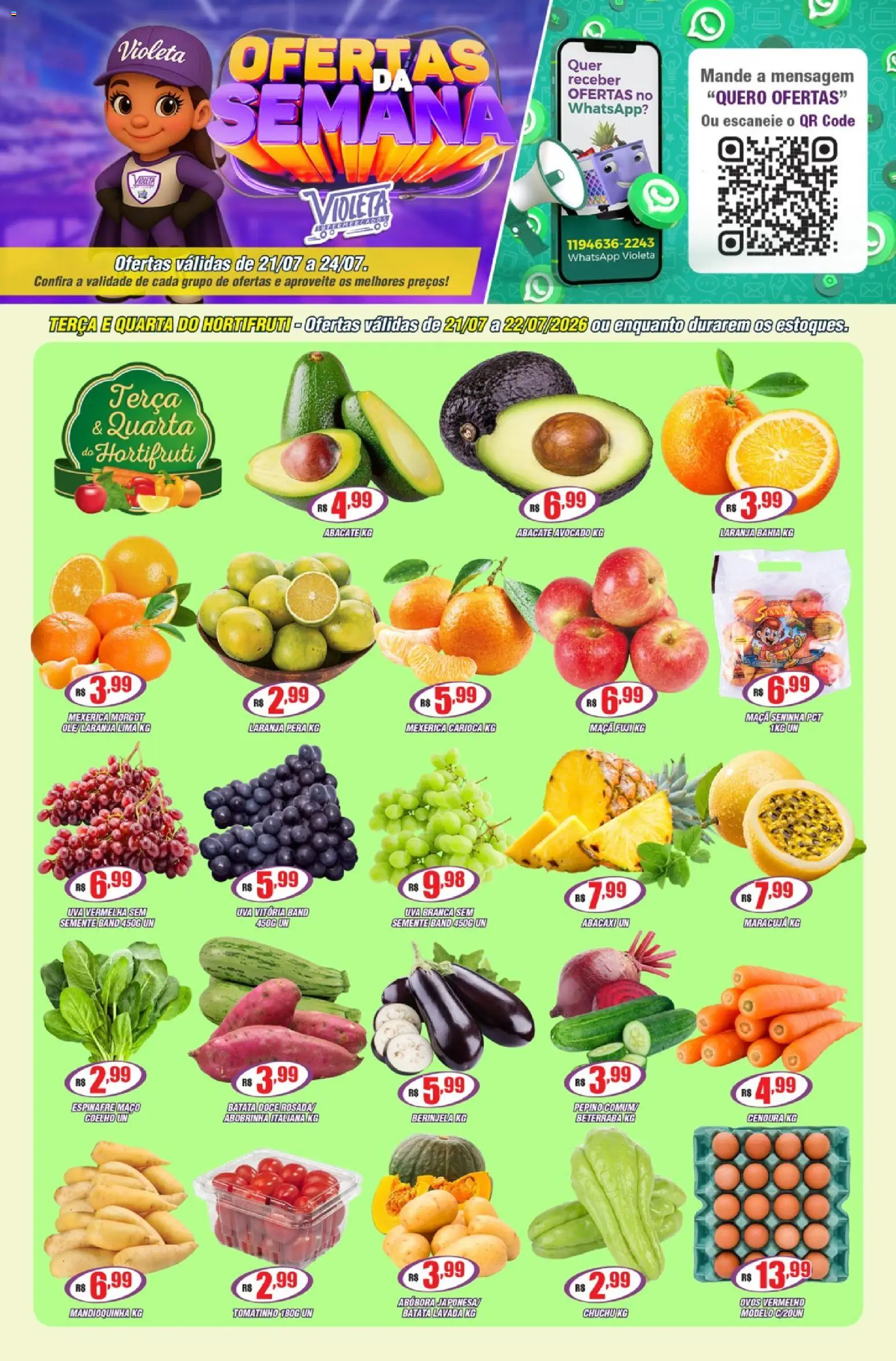 Violeta Supermercados Folheto - válido de 21/07/2026 | Página: 1 | Produtos: Maracujá, Mexerica, Berinjela, Cenoura