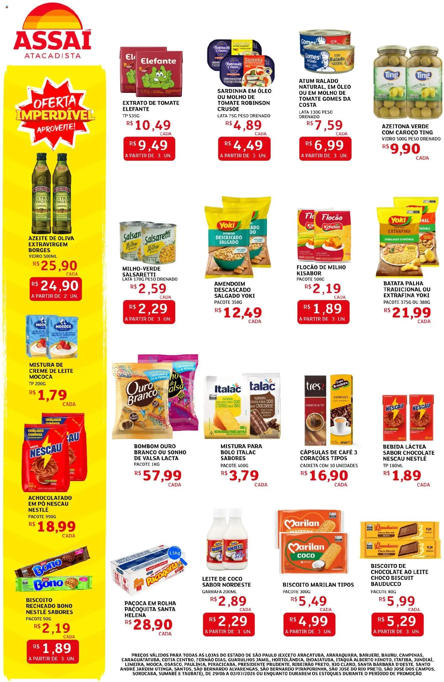 Assaí Atacadista Folheto - válido de 29/06/2026 | Página: 2 | Produtos: Chocolate, Creme de leite, Atum, Bombom