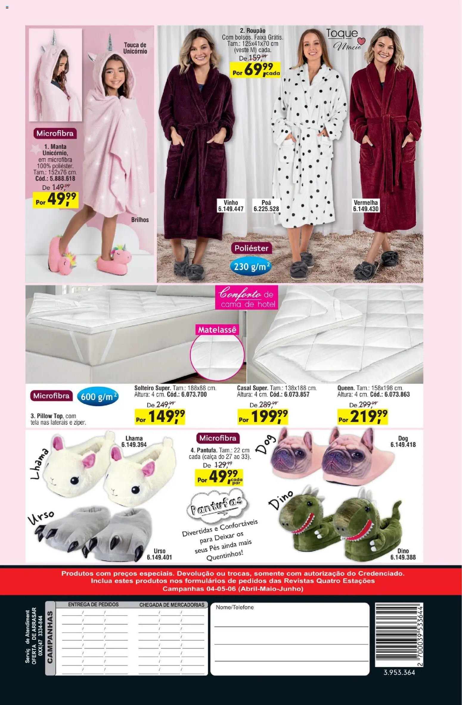 Quatro Estações Folheto - válido de 01.04.2026 | Página: 32 | Produtos: Touca, Cama, Pantufas, Vinho