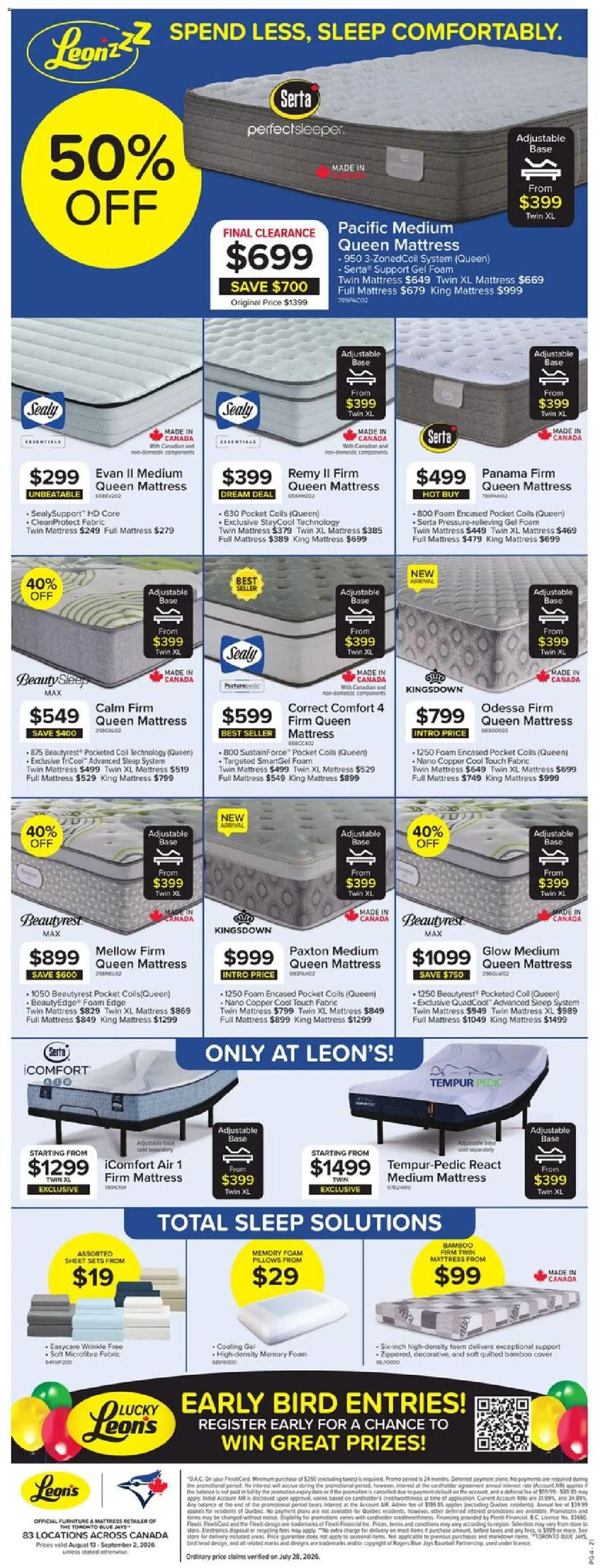 Leon's flyer valid from Aug 13, 2026 | Page: 4 | Products: Foam, Mattress, Apples