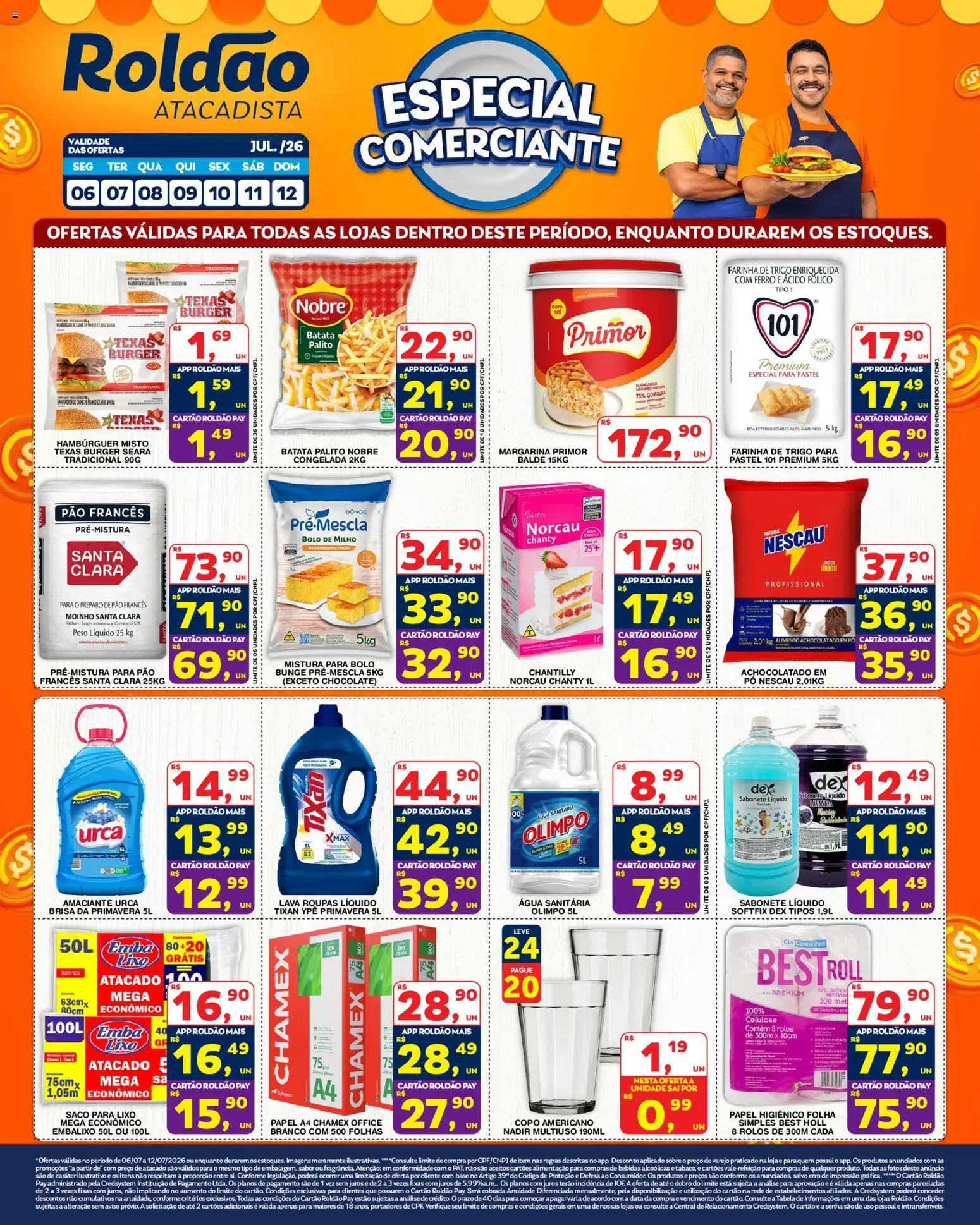 Roldão Folheto - válido de 06/07/2026 | Página: 2 | Produtos: Saco para lixo, Cloro, Chocolate, Margarina