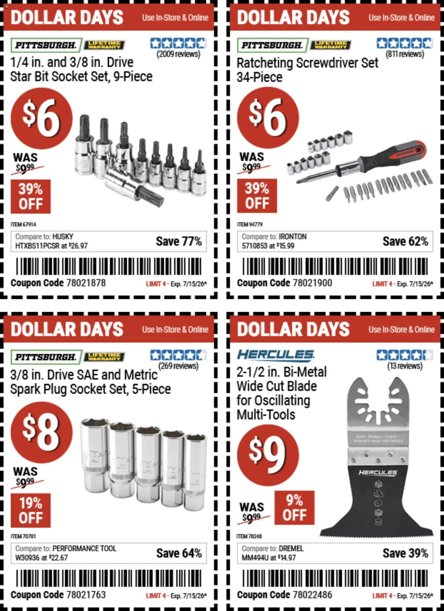Harbor Freight Dollar Days - valid from 07/02/2026 | Page: 4 | Products: Socket, Screwdriver, Spark Plug
