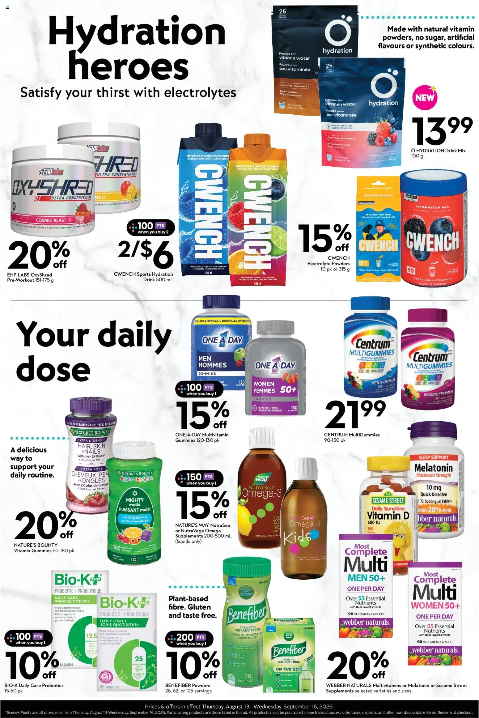 Safeway flyer valid from Aug 13, 2026 | Page: 6 | Products: Tea, Multivitamin, Probiotics, Food