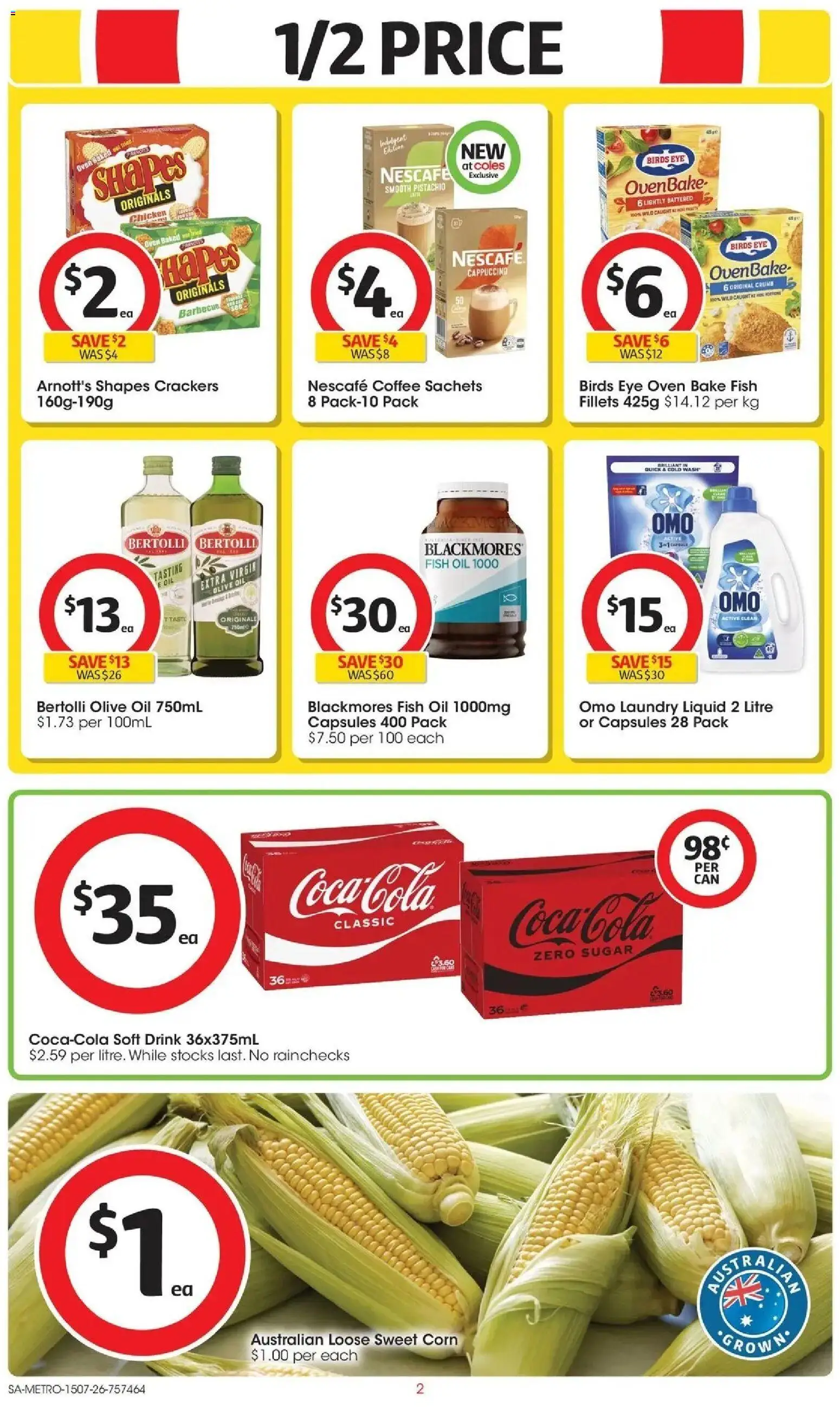 Coles catalogue - valid from 15/07/2026 | Page: 2 | Products: Coffee, Olive oil, Sachets, Laundry
