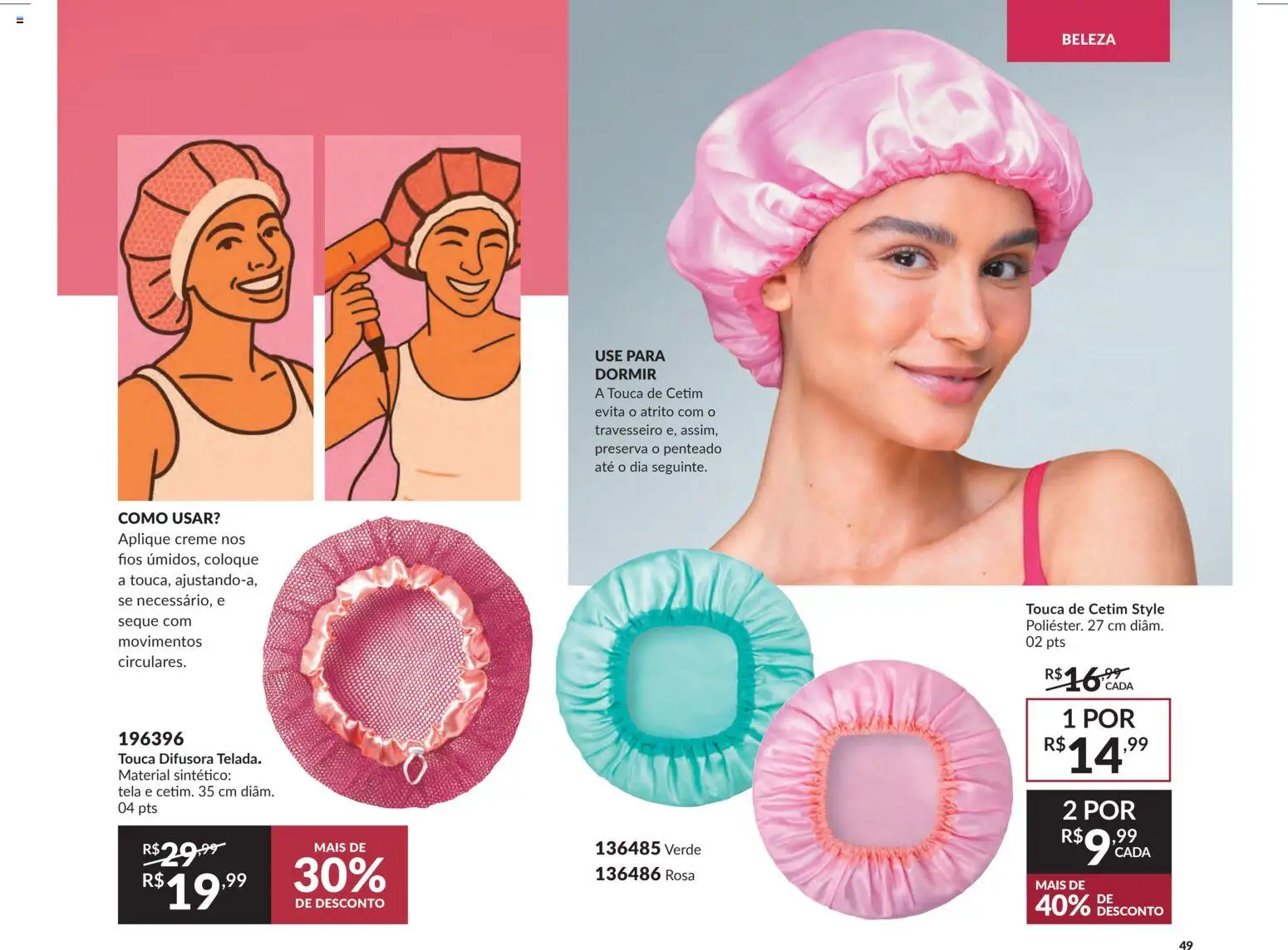 Avon Folheto - válido de 18.02.2026 | Página: 49 | Produtos: Touca, Travesseiro, Tela, Creme