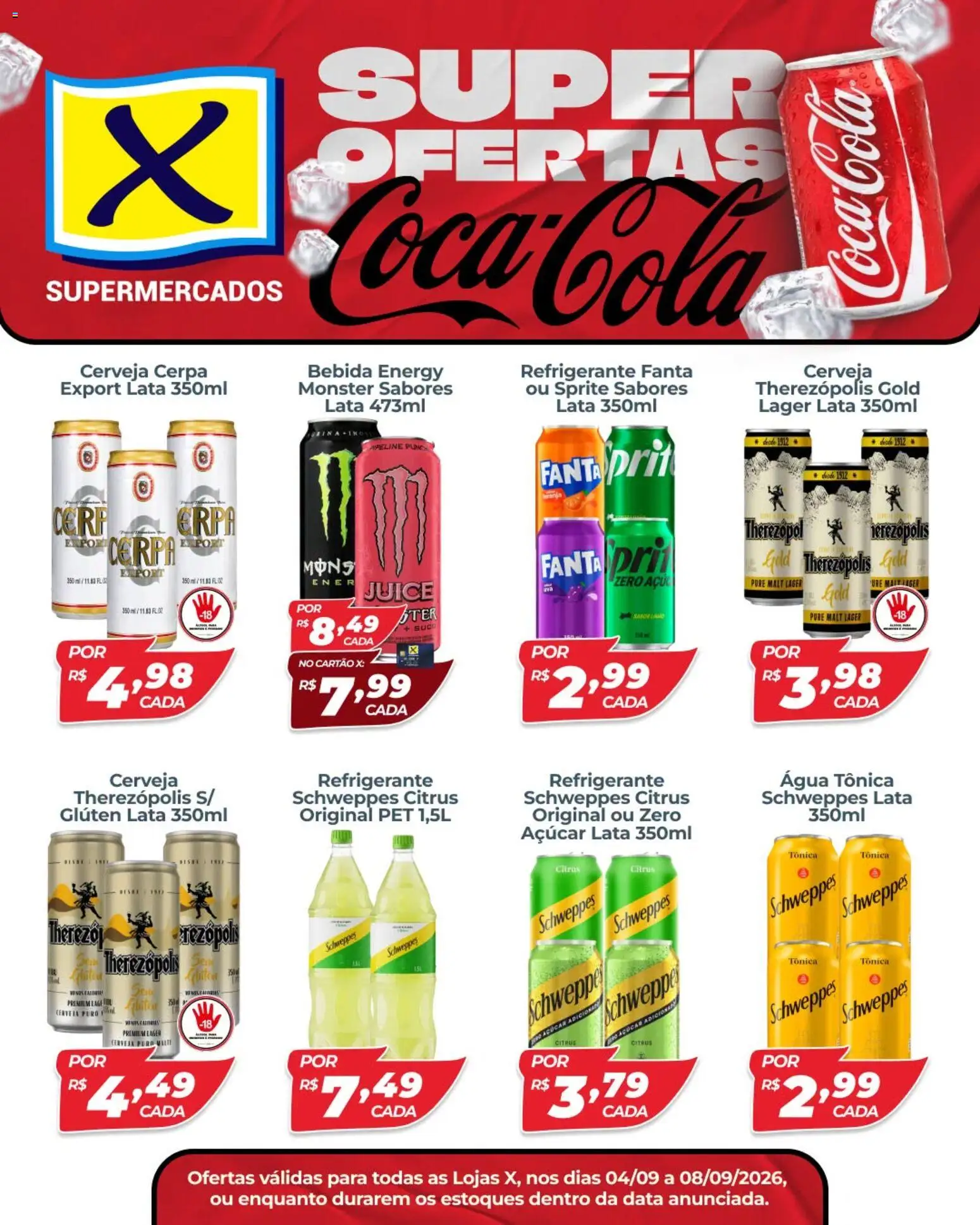 X Supermercados Folheto - válido de 04/09/2026 | Página: 1 | Produtos: Água tônica, Cerveja, Água, Bebida