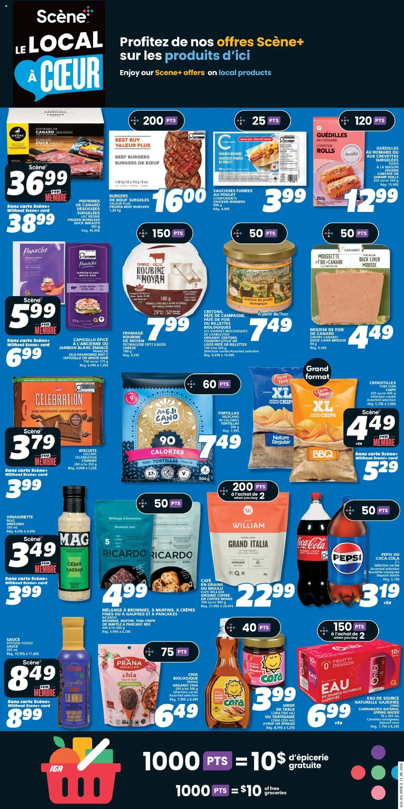 IGA flyer valid from Aug 13, 2026 | Page: 14 | Products: Chips, Grains, Dressing, Sushi