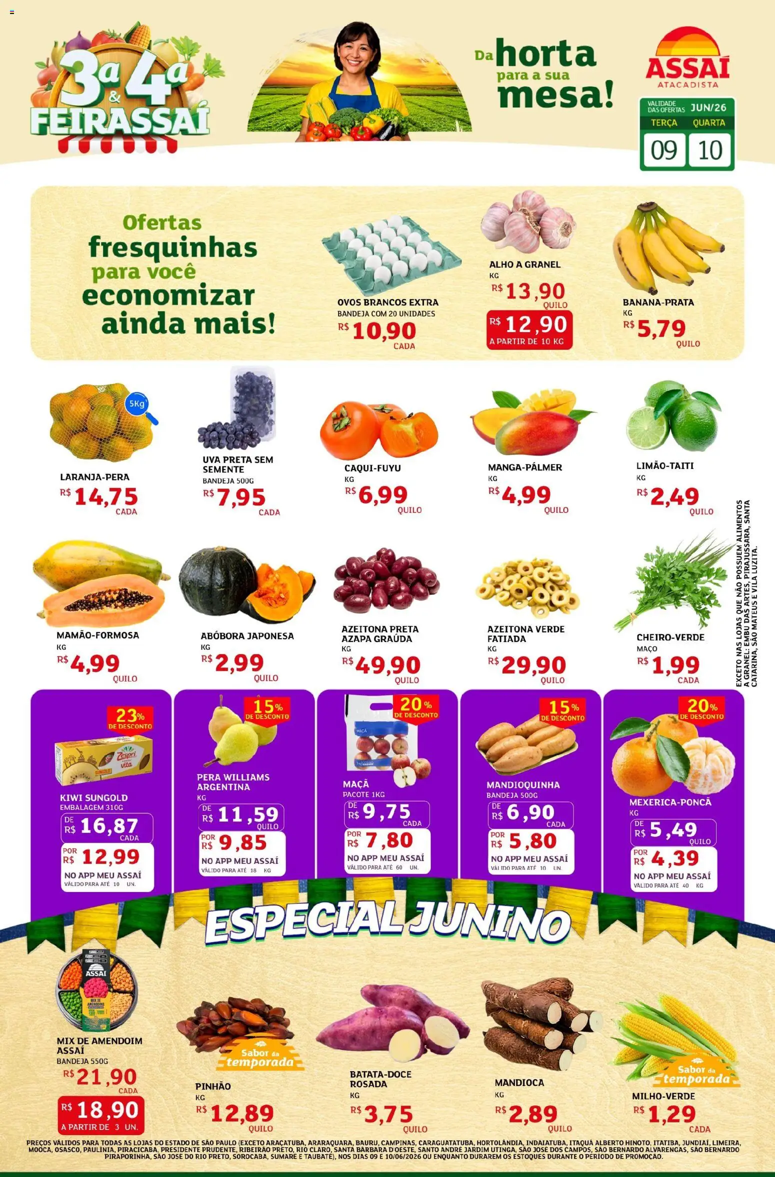 Assaí Atacadista Folheto - válido de 09.06.2026 | Página: 1 | Produtos: Pera, Abóbora, Amendoim, Mandioca