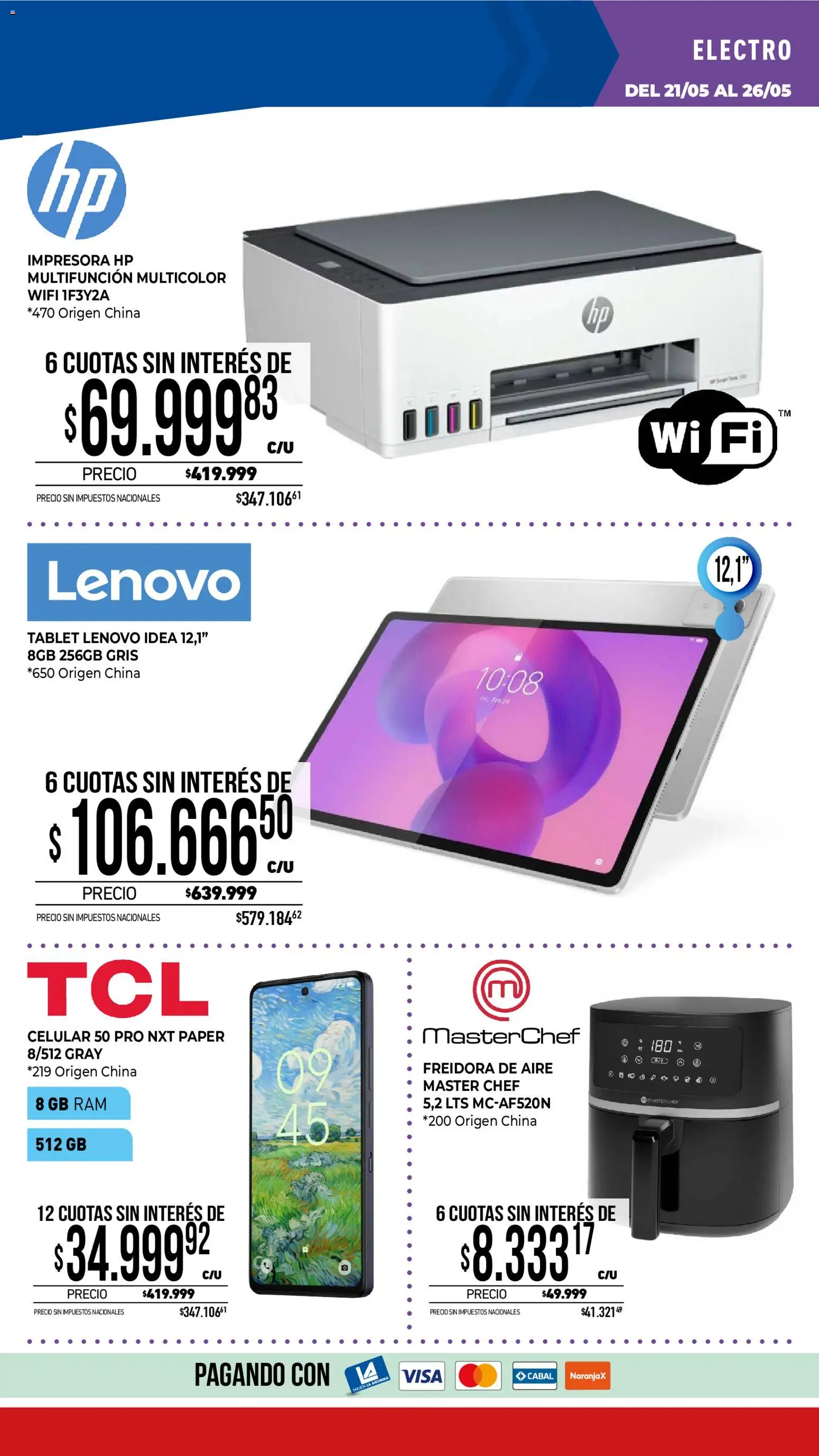 La Anonima catálogo │ válido desde el 21.05.2026 | Página: 33 | Productos: Impresora, Freidora, Tablet, Freidora de aire