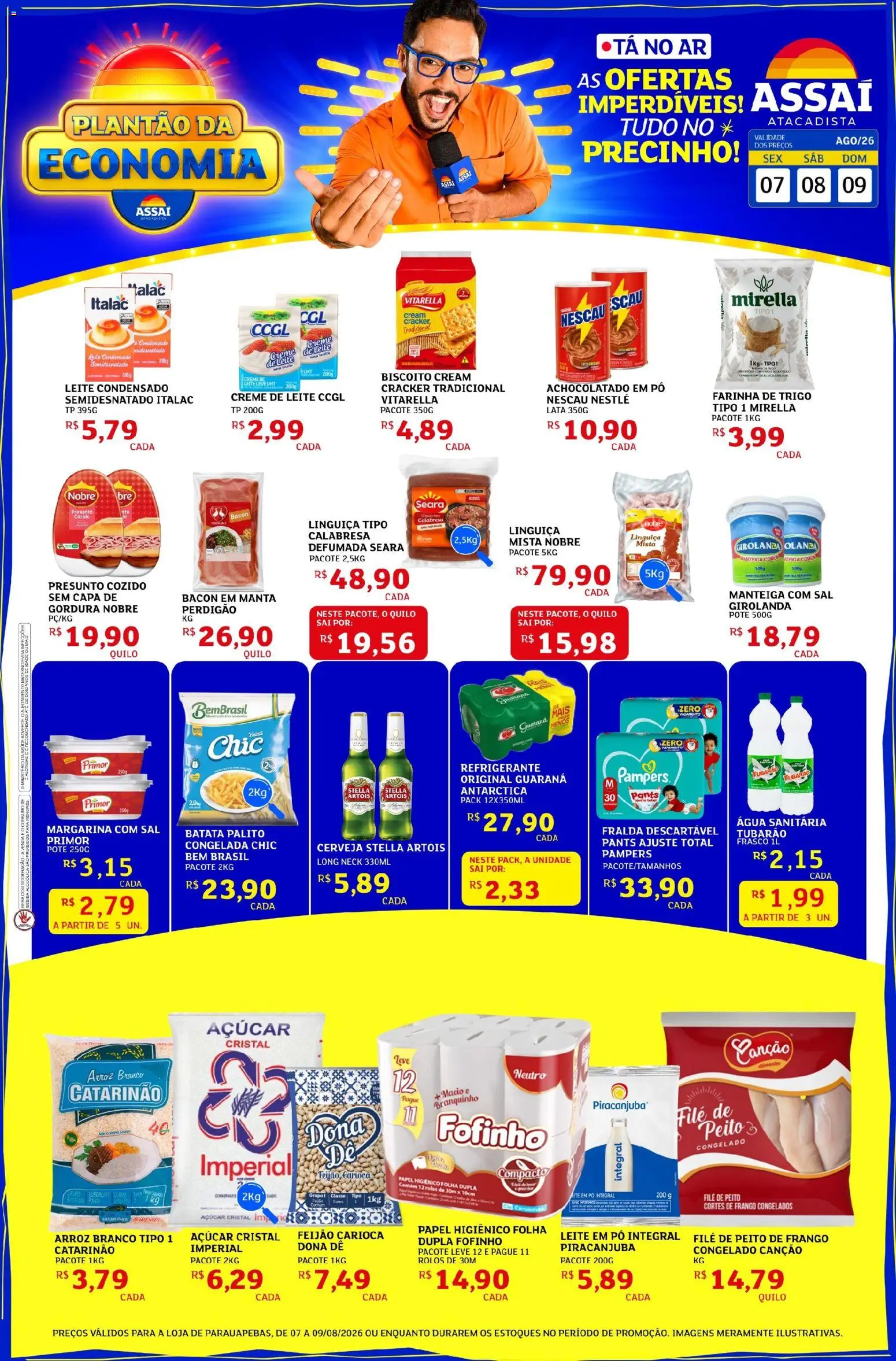 Assaí Atacadista Folheto - válido de 07/08/2026 | Página: 1 | Produtos: Guaraná, Linguiça, Batata, Papel higiênico