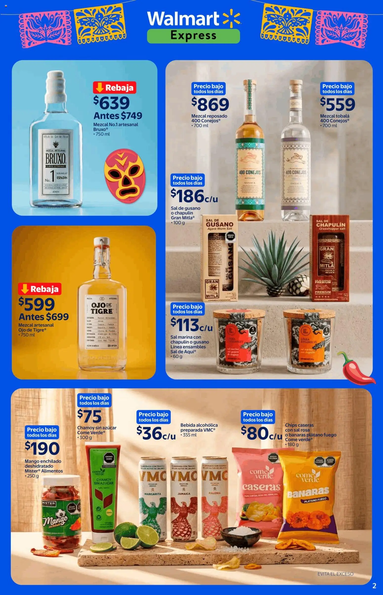 Nuevas ofertas de Walmart Express válidas en toda la República Mexicana desde el 04.06.2026. ¡Encuentra las mejores ofertas en Walmart Express folleto El corazón de Mexico! | Página: 2 | Productos: Plátano, Azúcar, Sal, Mango