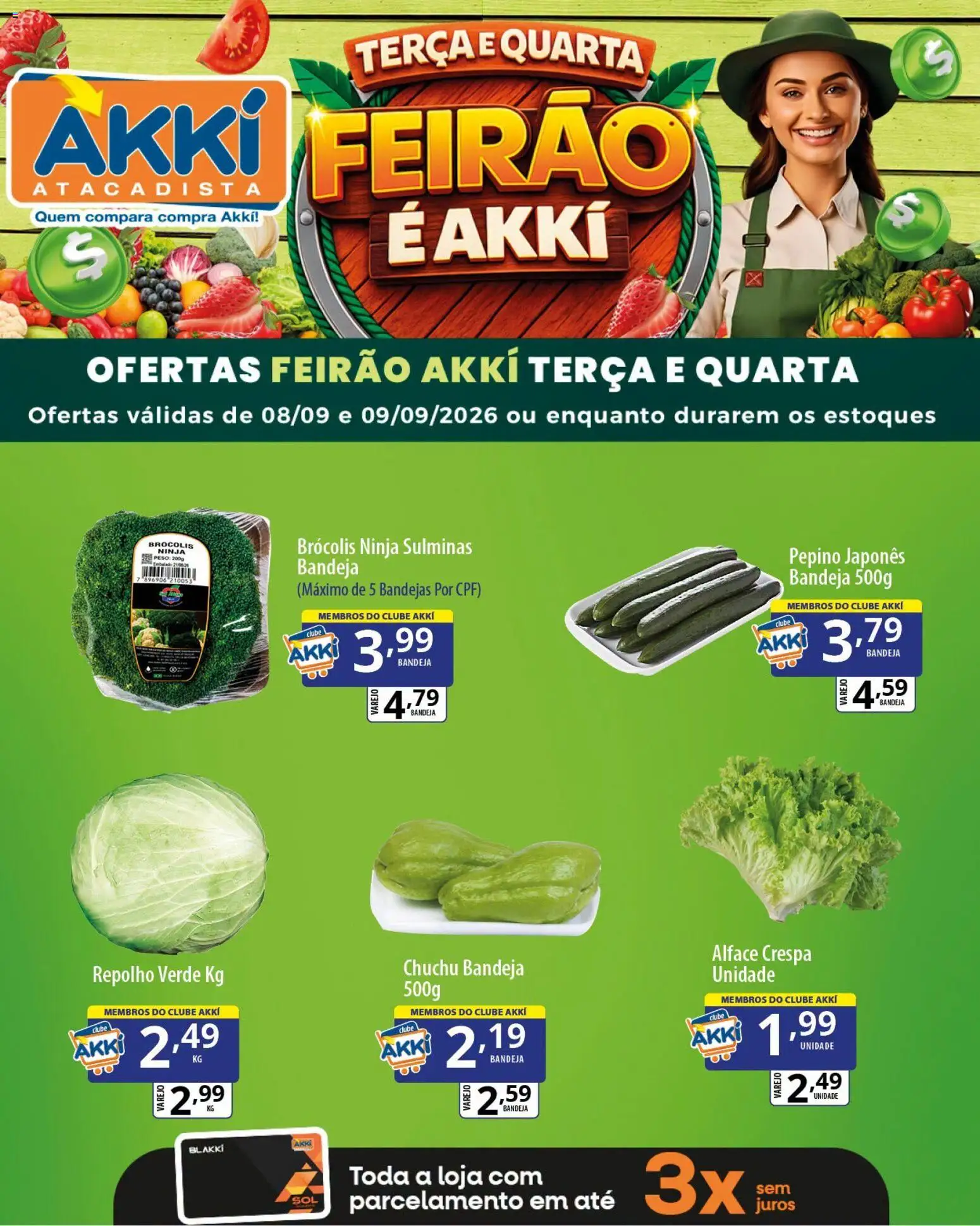 Akki Atacadista Folheto - válido de 08/09/2026 | Página: 4 | Produtos: Repolho, Bandeja, Alface, Brócolis