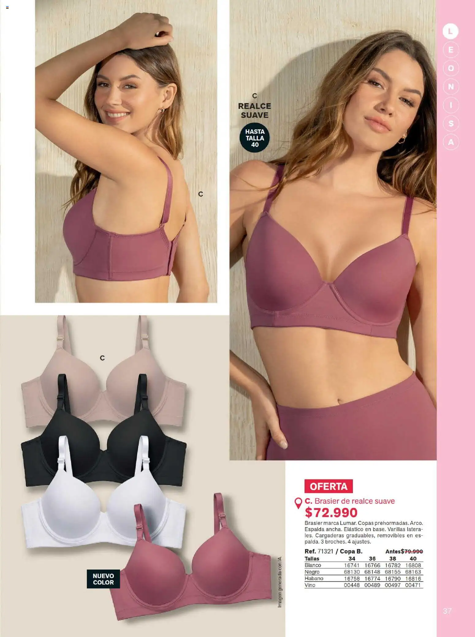 Leonisa revista - valida desde el 15/07/2026 | Página: 37 | Productos: Brasier, Vino