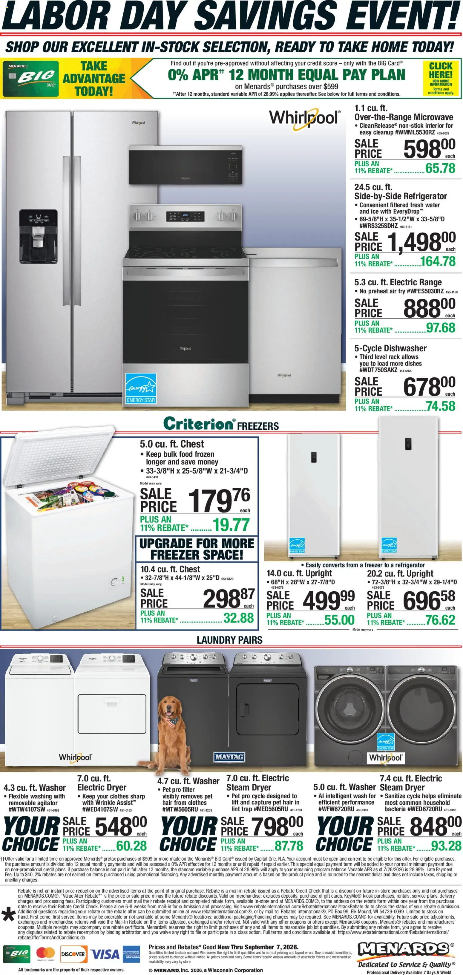 Menards Ad - valid from 08/26/2026 | Page: 1 | Products: Box, Ice, Washer, Dishwasher