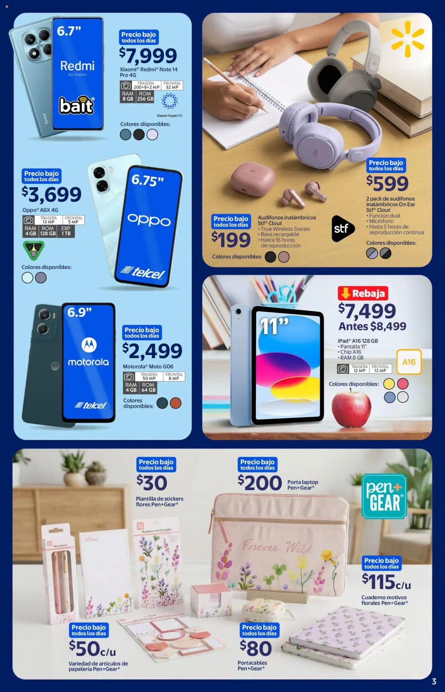 Nuevas ofertas de Walmart válidas en toda la República Mexicana desde el 08/07/2026. ¡Encuentra las mejores ofertas en Walmart folleto Back to School! | Página: 3 | Productos: Cuaderno, Audífonos, Micrófono