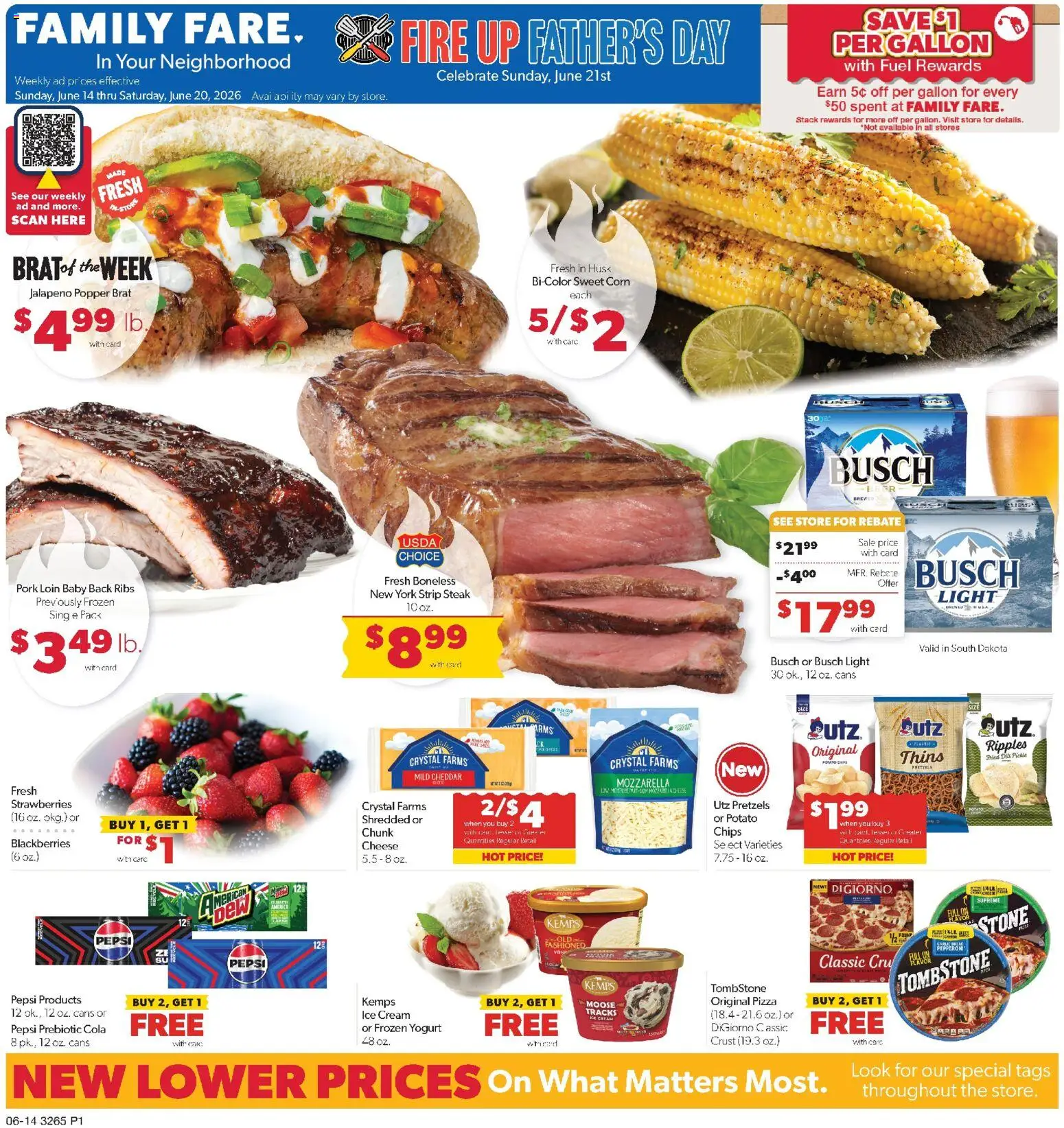 Family Fare Weekly Ad - SD - valid from 14.06.2026 | Page: 1 | Products: Beer, Pork, Ice cream, Dill