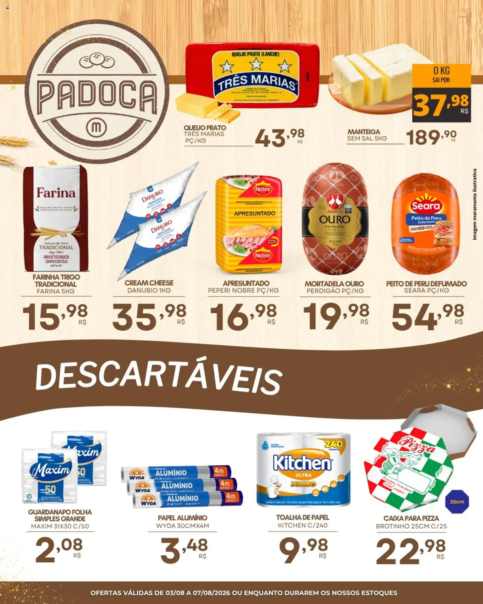 Mercadão Atacadista Folheto - válido de 03/08/2026 | Página: 3 | Produtos: Caixa, Mortadela, Peito de peru, Cream cheese