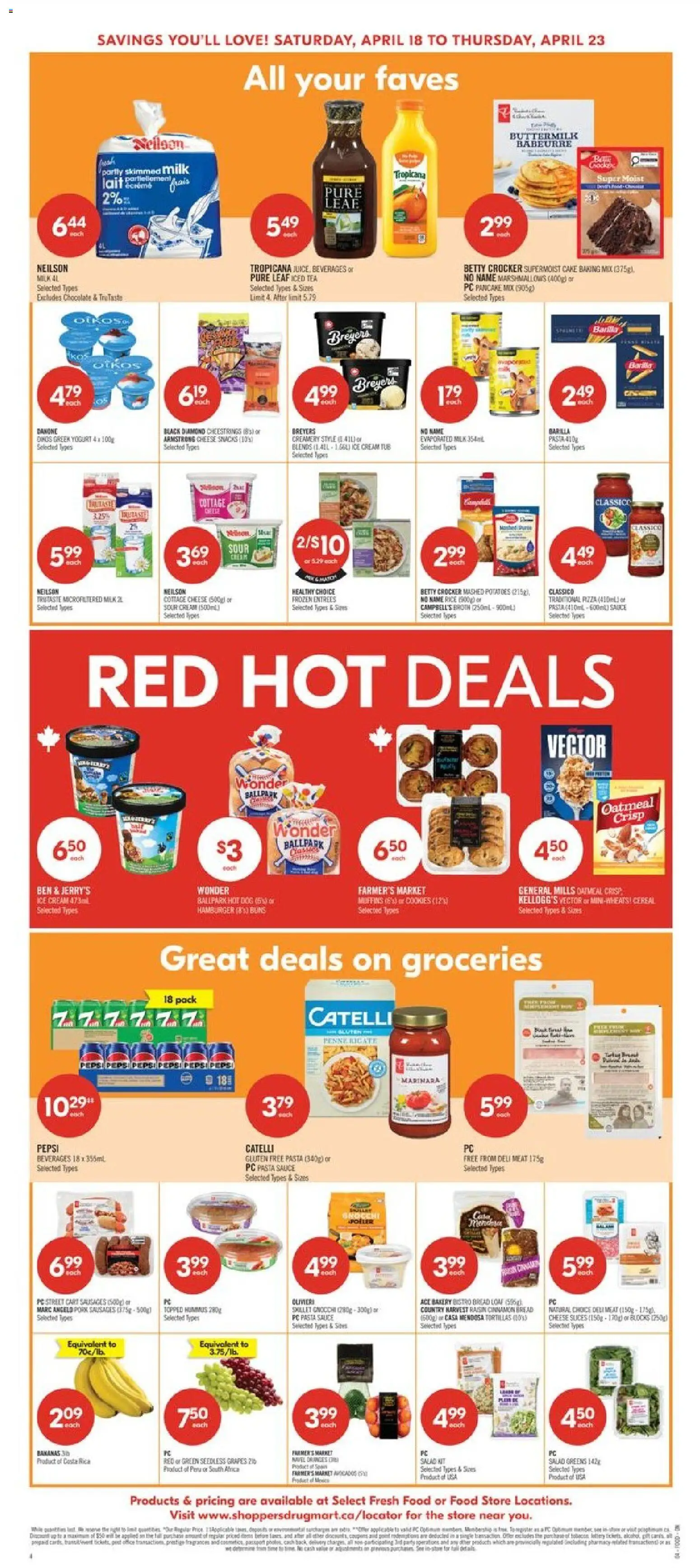 Shoppers flyer valid from 17.04.2026 | Page: 4 | Products: Rice, Tea, Salad, Pork