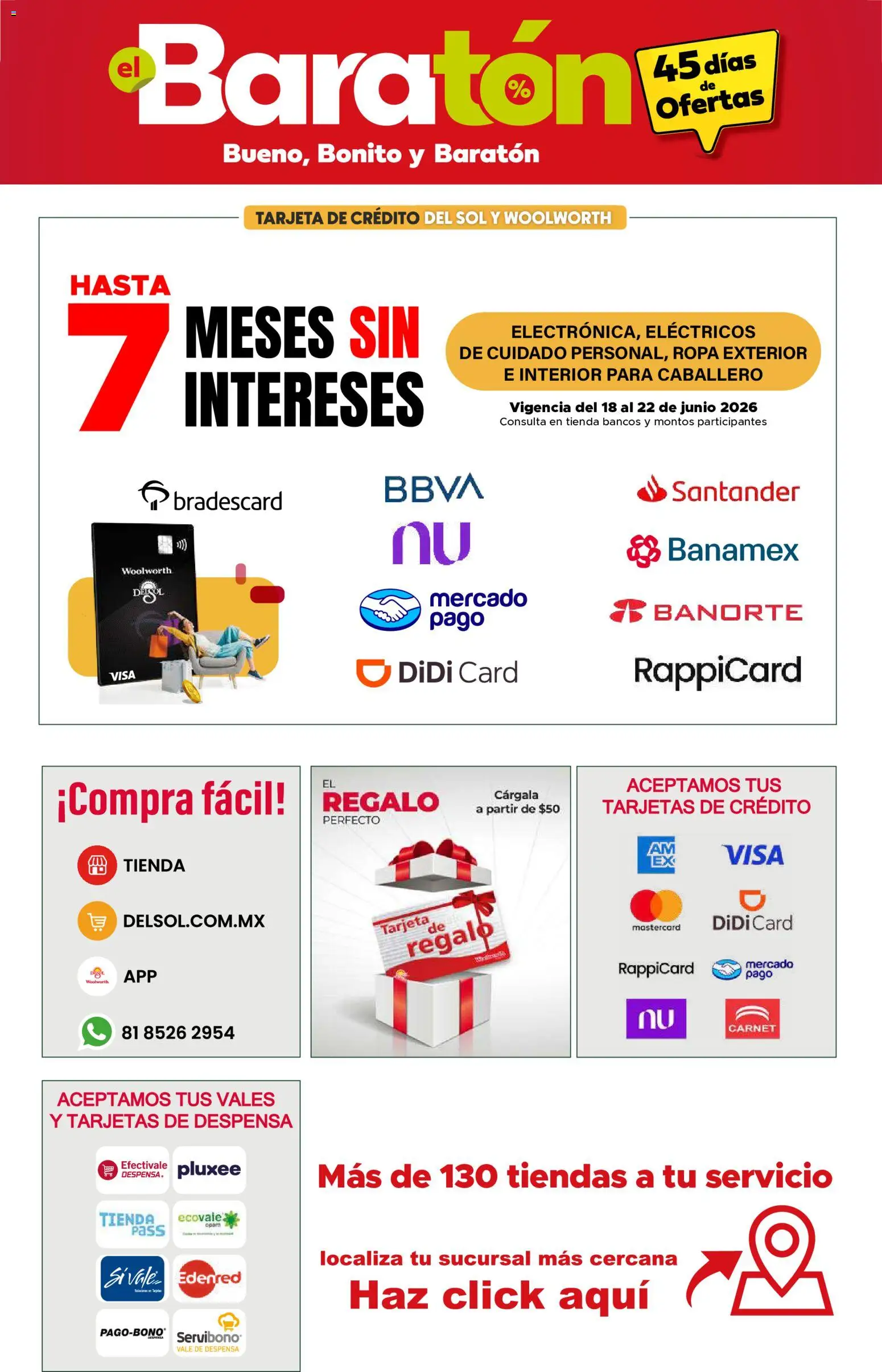Nuevas ofertas de Del Sol y Woolworth válidas en toda la República Mexicana desde el 18.06.2026. ¡Encuentra las mejores ofertas en Del Sol y Woolworth catálogo Baratón! | Página: 18
