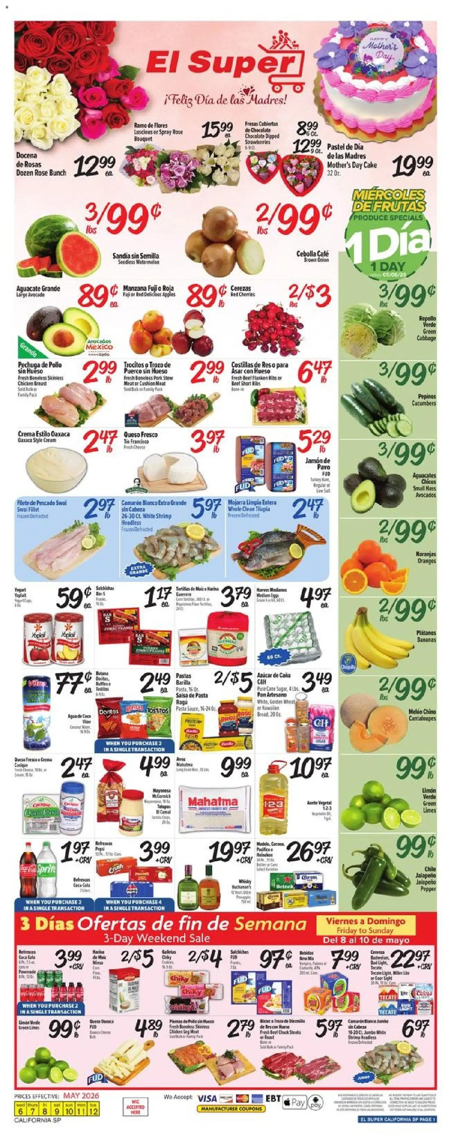 El Super Weekly Ad - CA - valid from 06.05.2026 | Page: 1 | Products: Chocolate, Bananas, Pasta, Pepper