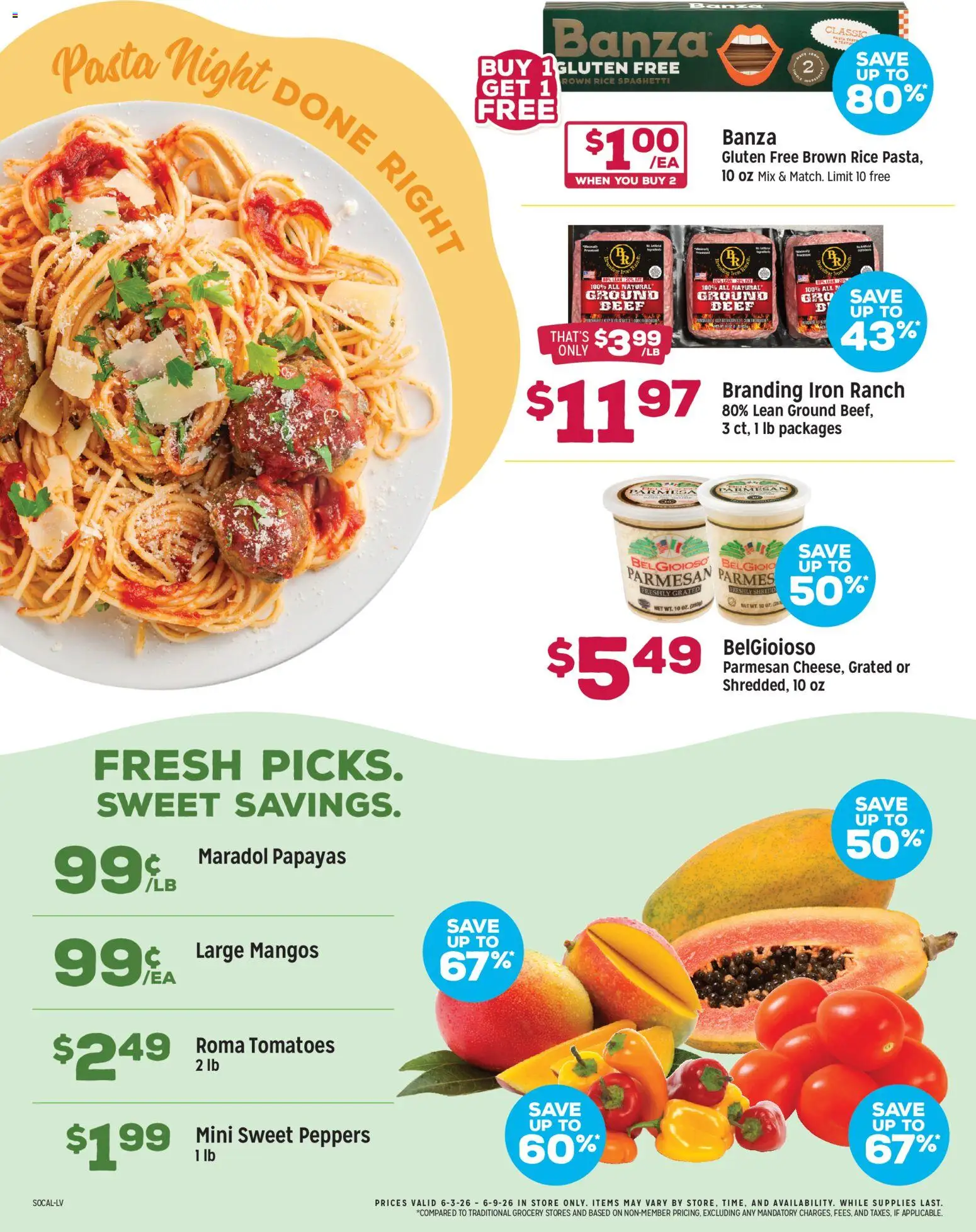 Grocery Outlet Weekly Ad - CA - valid from 03.06.2026 | Page: 3 | Products: Peppers, Tomatoes, Pasta, Iron