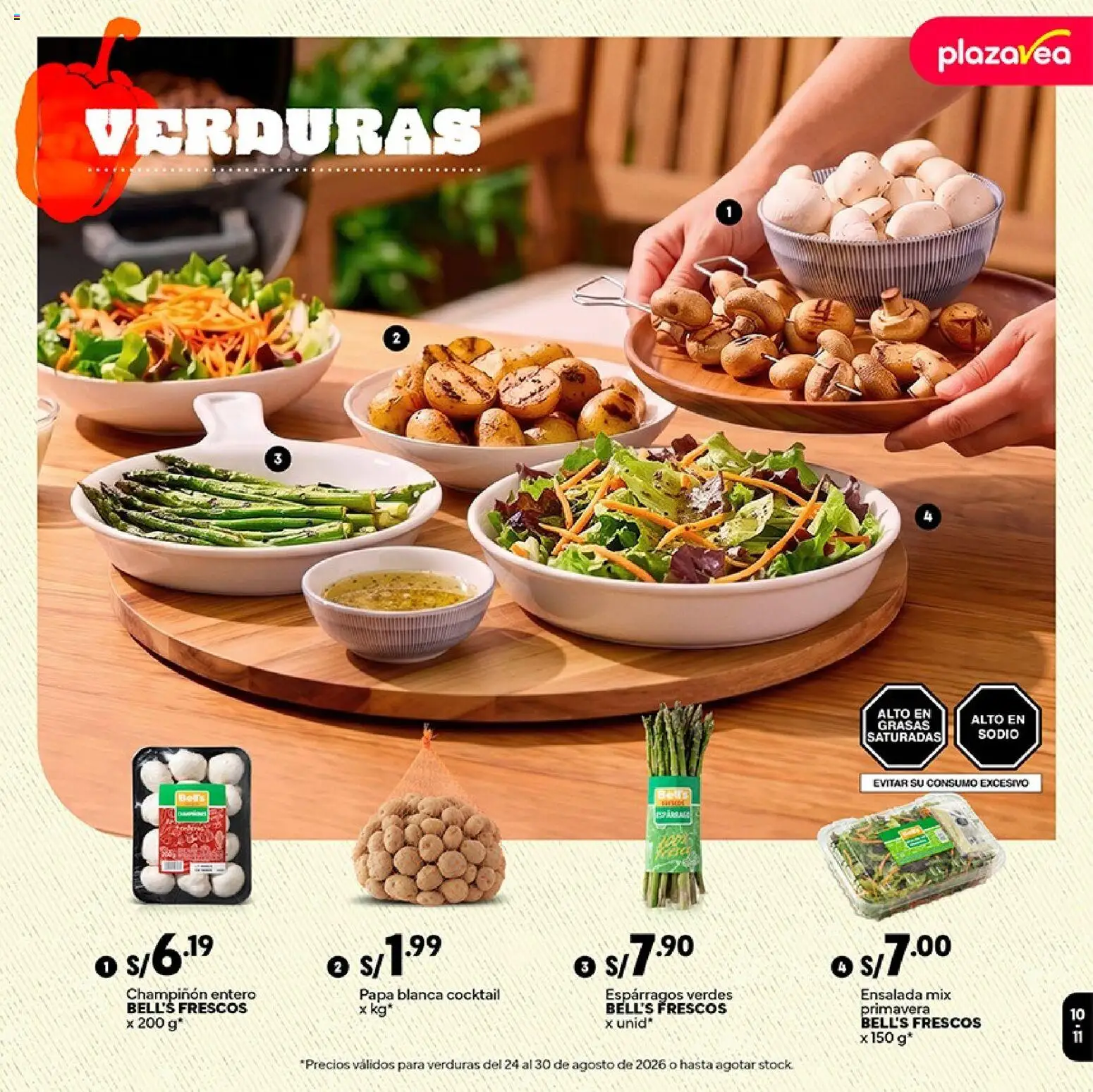 Catálogo Plaza Vea válido desde 24/08/2026 | Página: 11 | Productos: Ensalada, Esparragos, Verduras