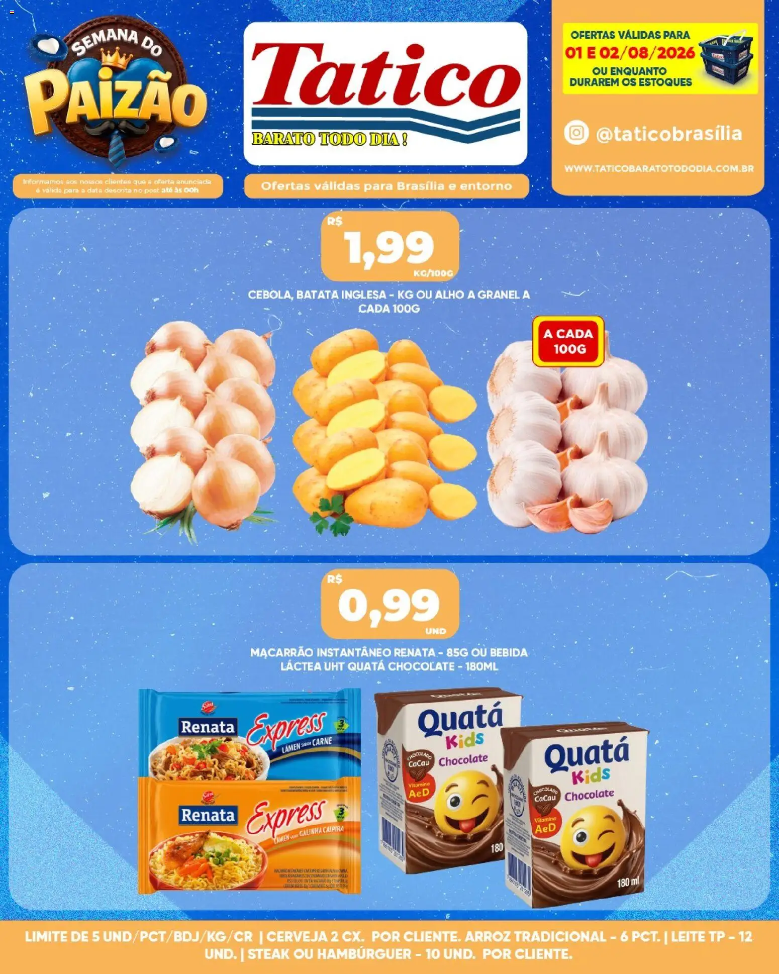Tatico Folheto - válido de 03/08/2026 | Página: 20 | Produtos: Arroz, Macarrão, Carne, Hambúrguer